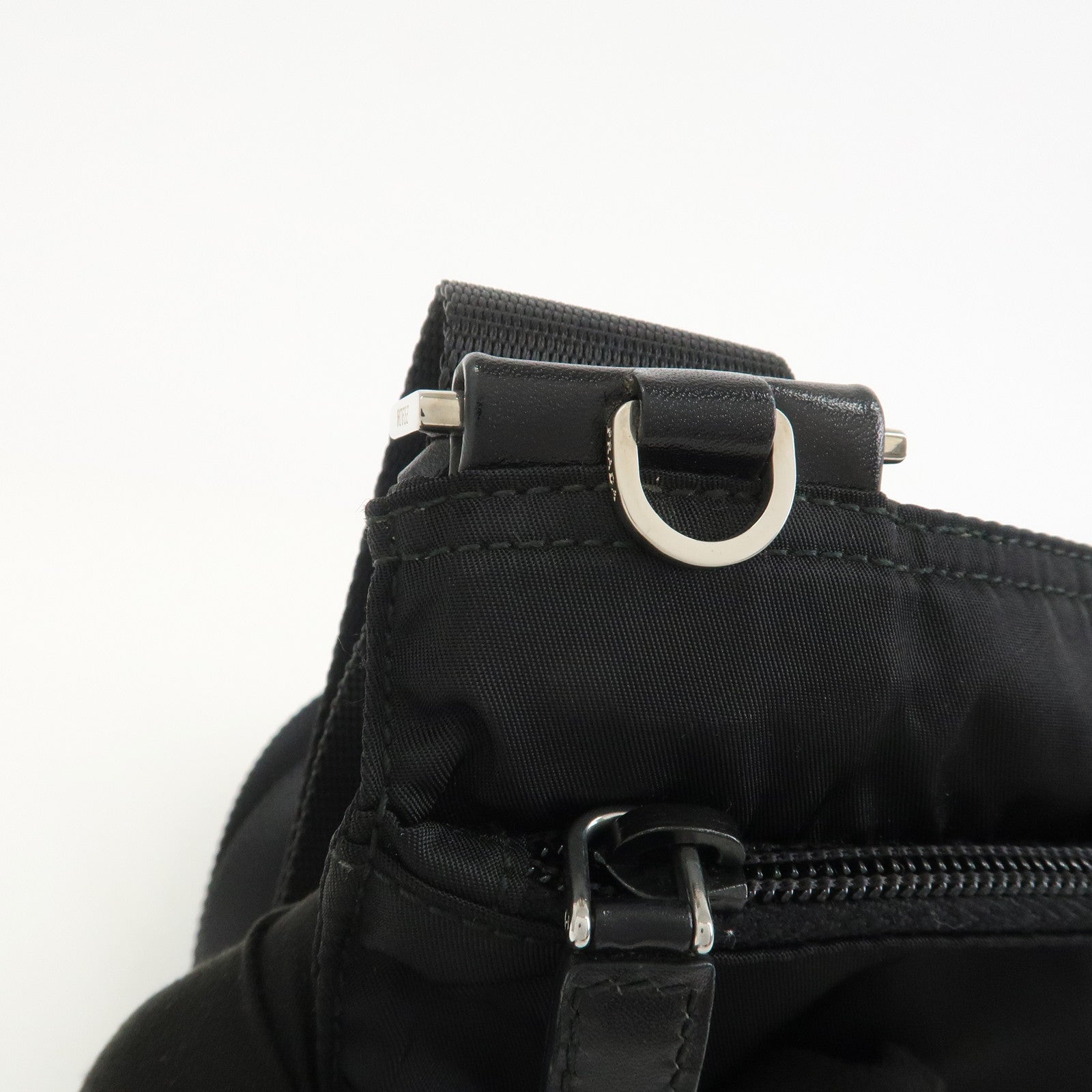 PRADA Triangle Logo Nylon Leather Shoulder Bag Crossbody Bag Black
