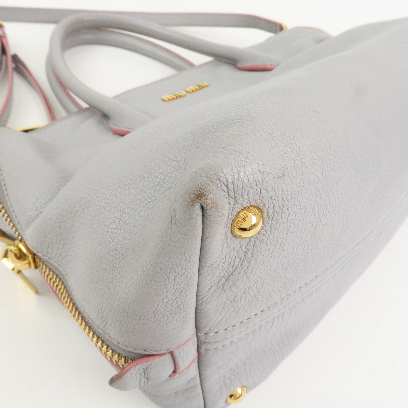 MIU MIU Madras Logo Leather 2WAY Bag Shoulder Bag Hand Bag 5BB016