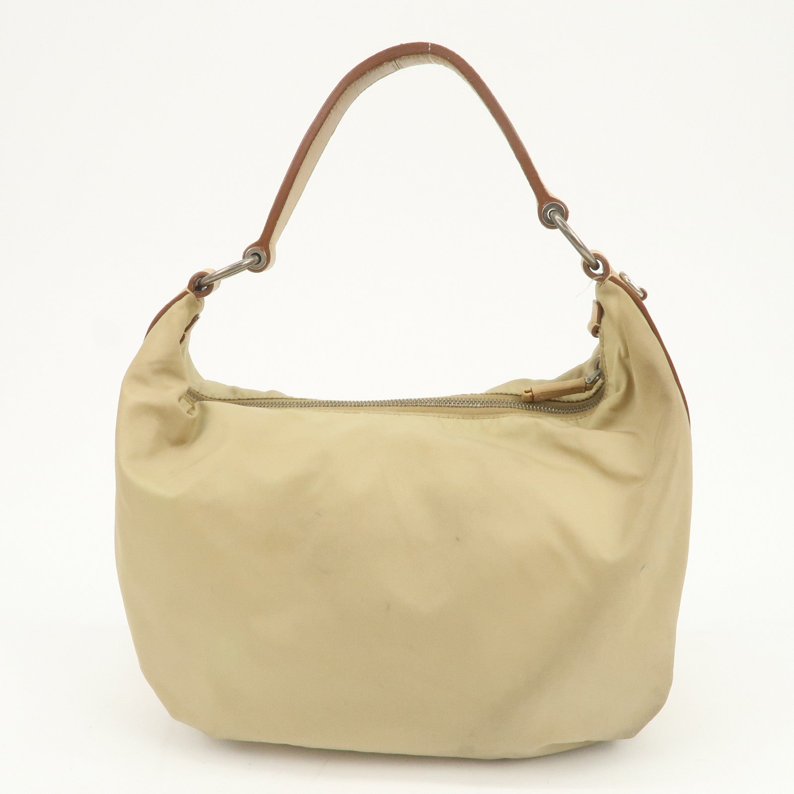 PRADA Logo Nylon Leather Shoulder Bag Hand Bag Beige BR3315