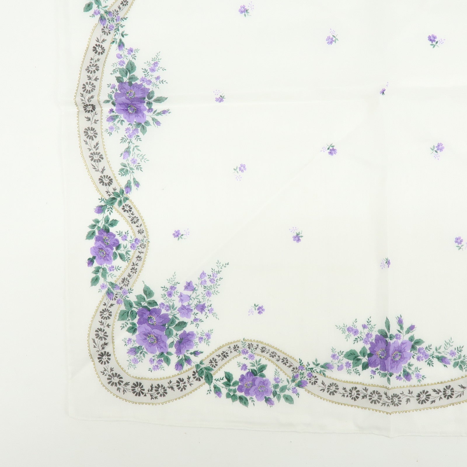 Christian Dior Set of 3 Cotton Handkerchief Flower White Purple