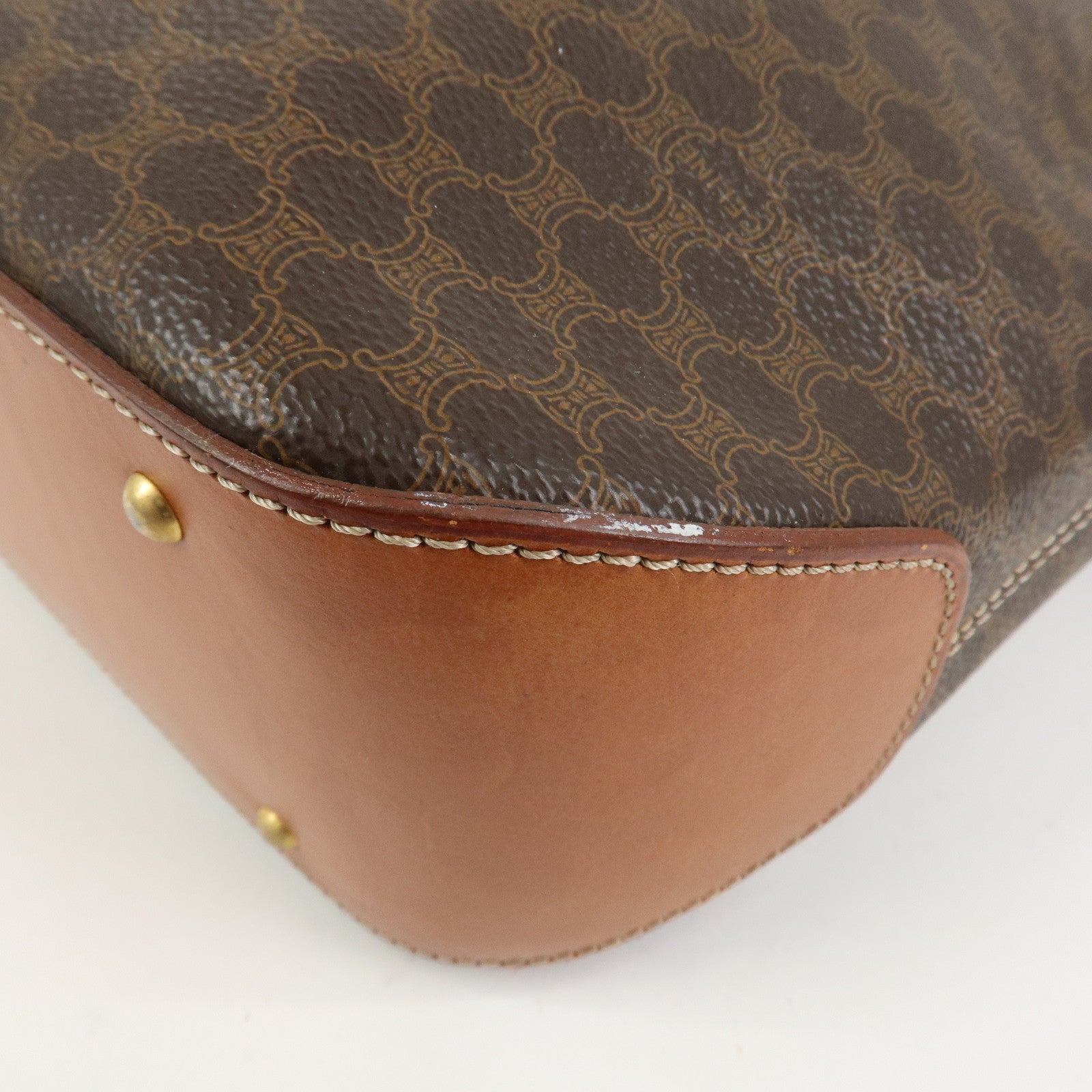 CELINE Macadam PVC Canvas Leather Shoulder Bag Crossbody Bag Brown