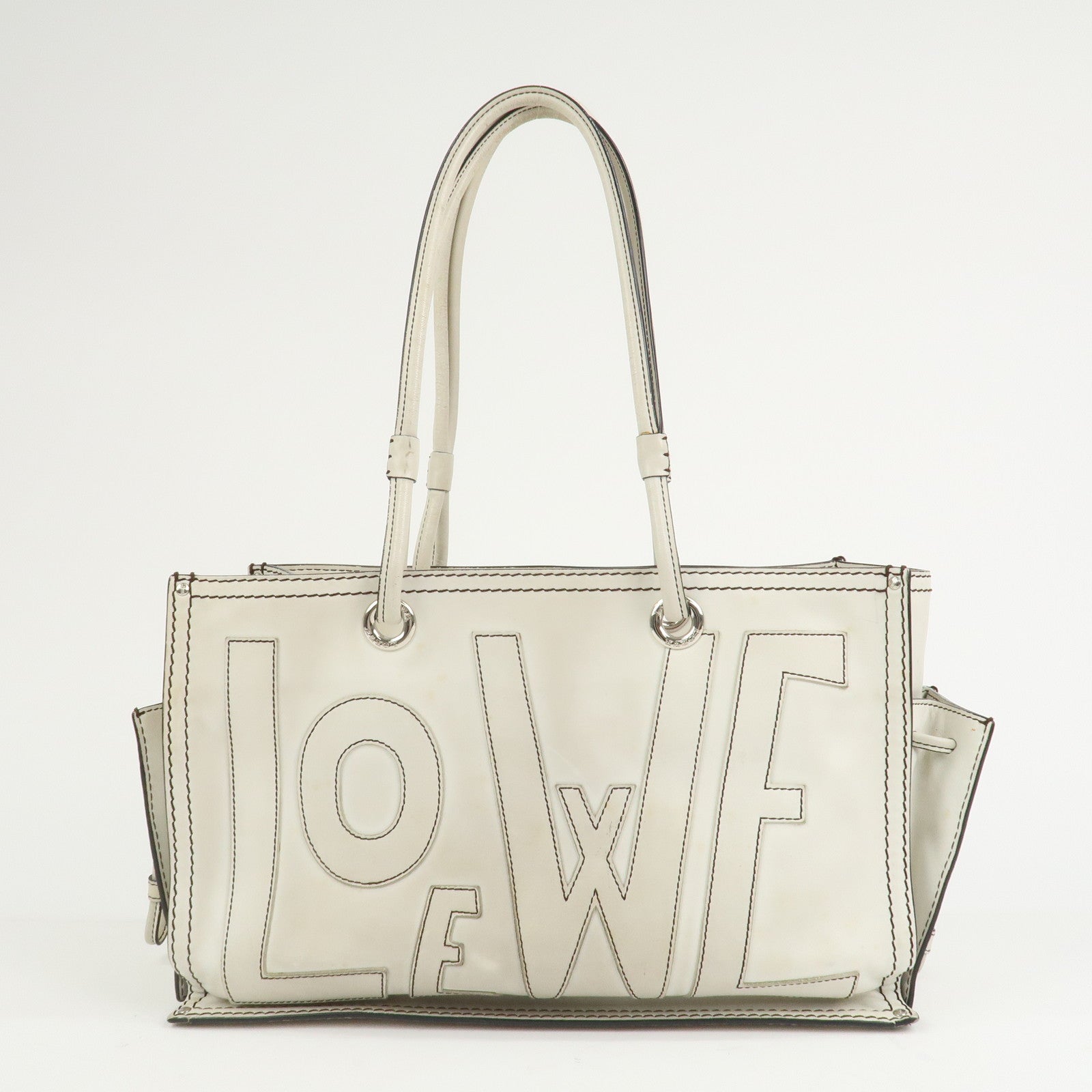 LOEWE Anagram Leather Shopper Tote Bag Shoulder Bag Hand Bag Ivory