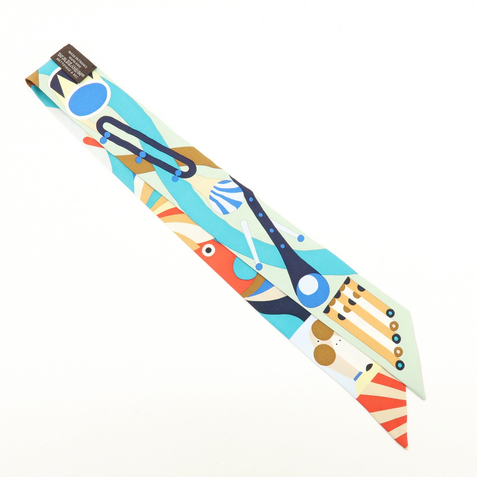 HERMES Silk 100% Twilly Parade en Fanfare Blue Multicolor