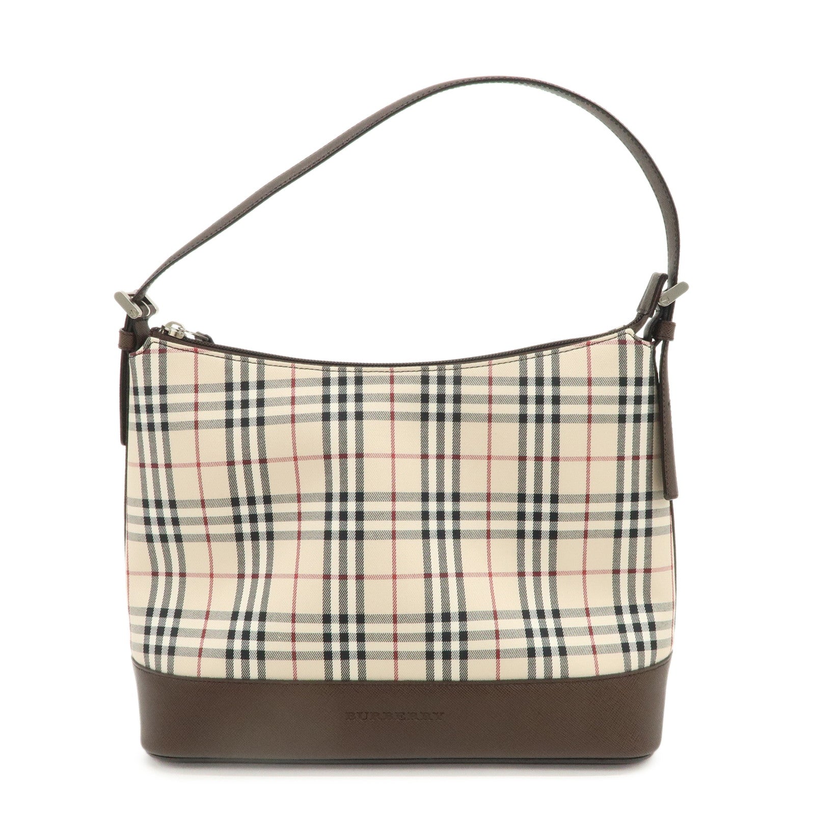 BURBERRY Nova Plaid Canvas Leather Shoulder Bag Hand Bag Beige