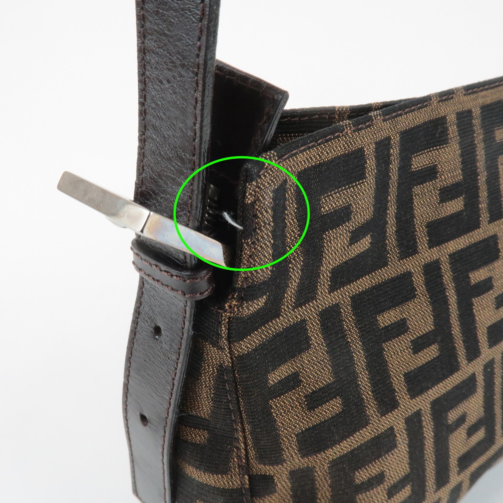 FENDI Zucca Canvas Leather Semi Shoulder Bag Black Brown 26566