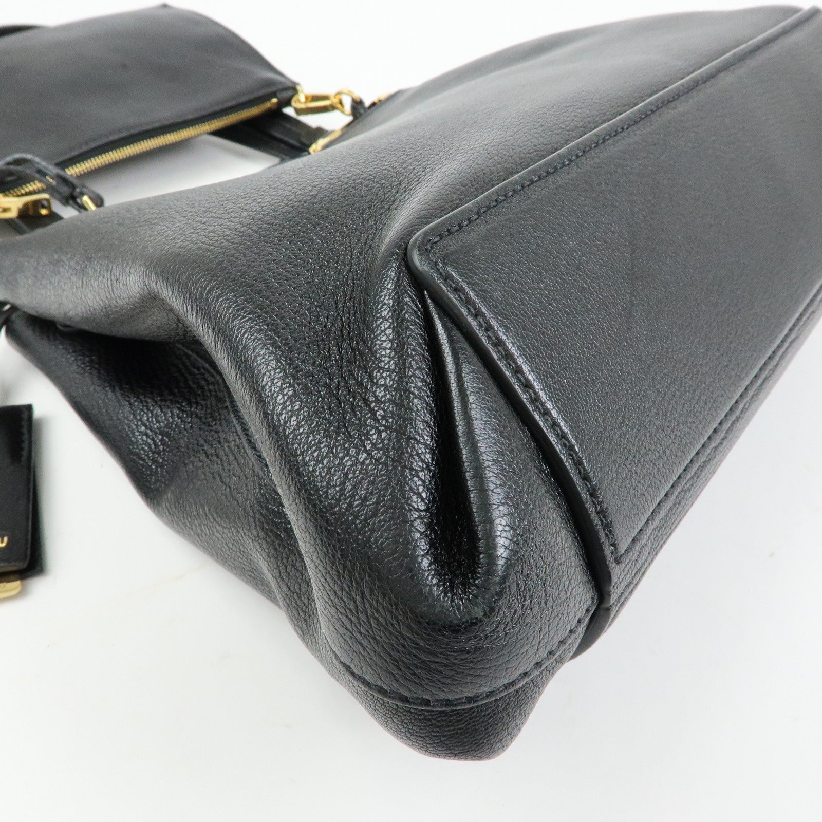 MIU MIU Logo Madras Leather Tote Bag Shoulder Bag Hand Bag Black