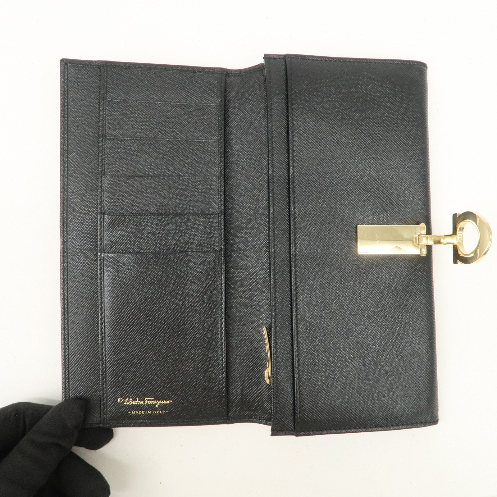 Ferragamo Gancini Vara Leather Wallet Set Of 2 Black Purple Used