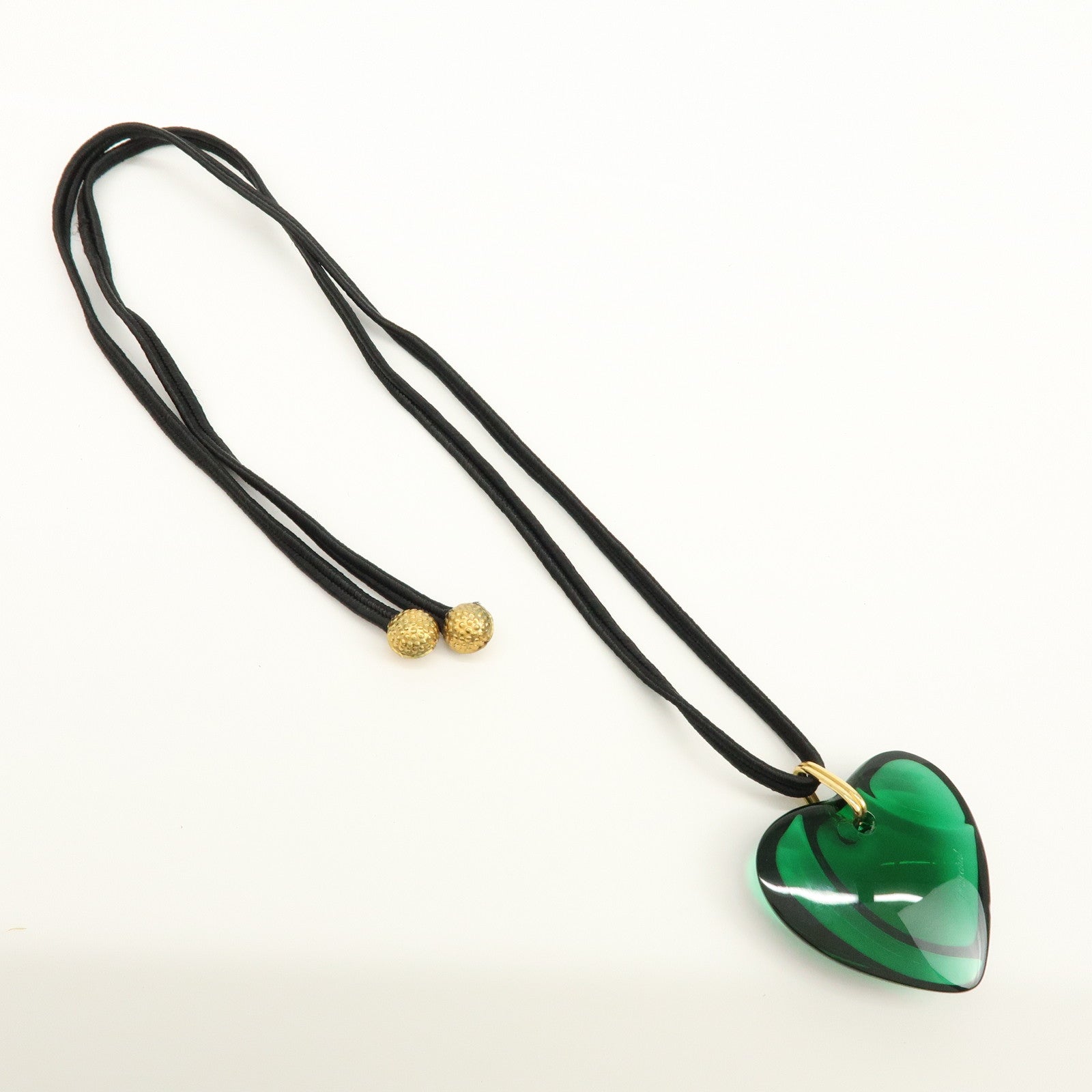 Baccarat Crystal Metal Heart Necklace Green Black Gold