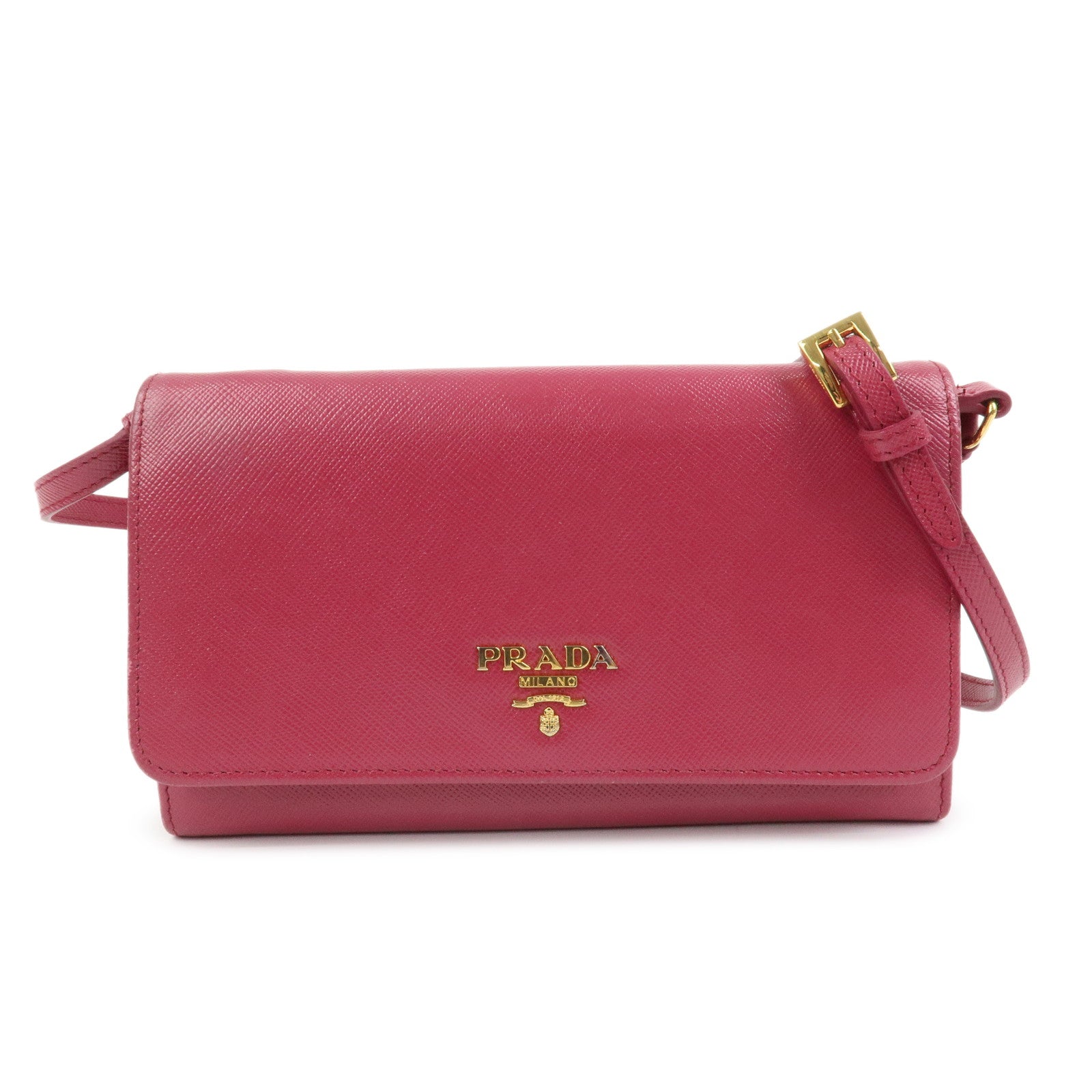 PRADA Logo Saffiano Leather Shoulder Long Wallet Pink 1M1437