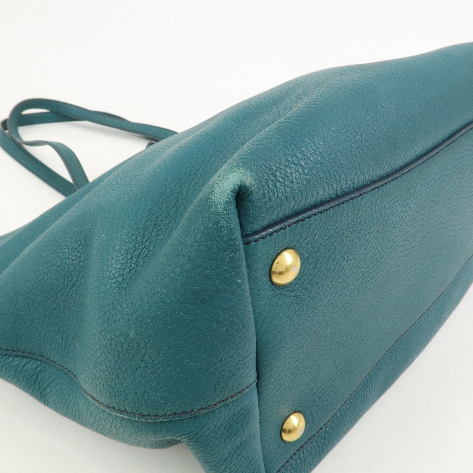 MIU MIU Logo Leather 2Way Bag Hand Bag Shoulder Bag Blue RR1905