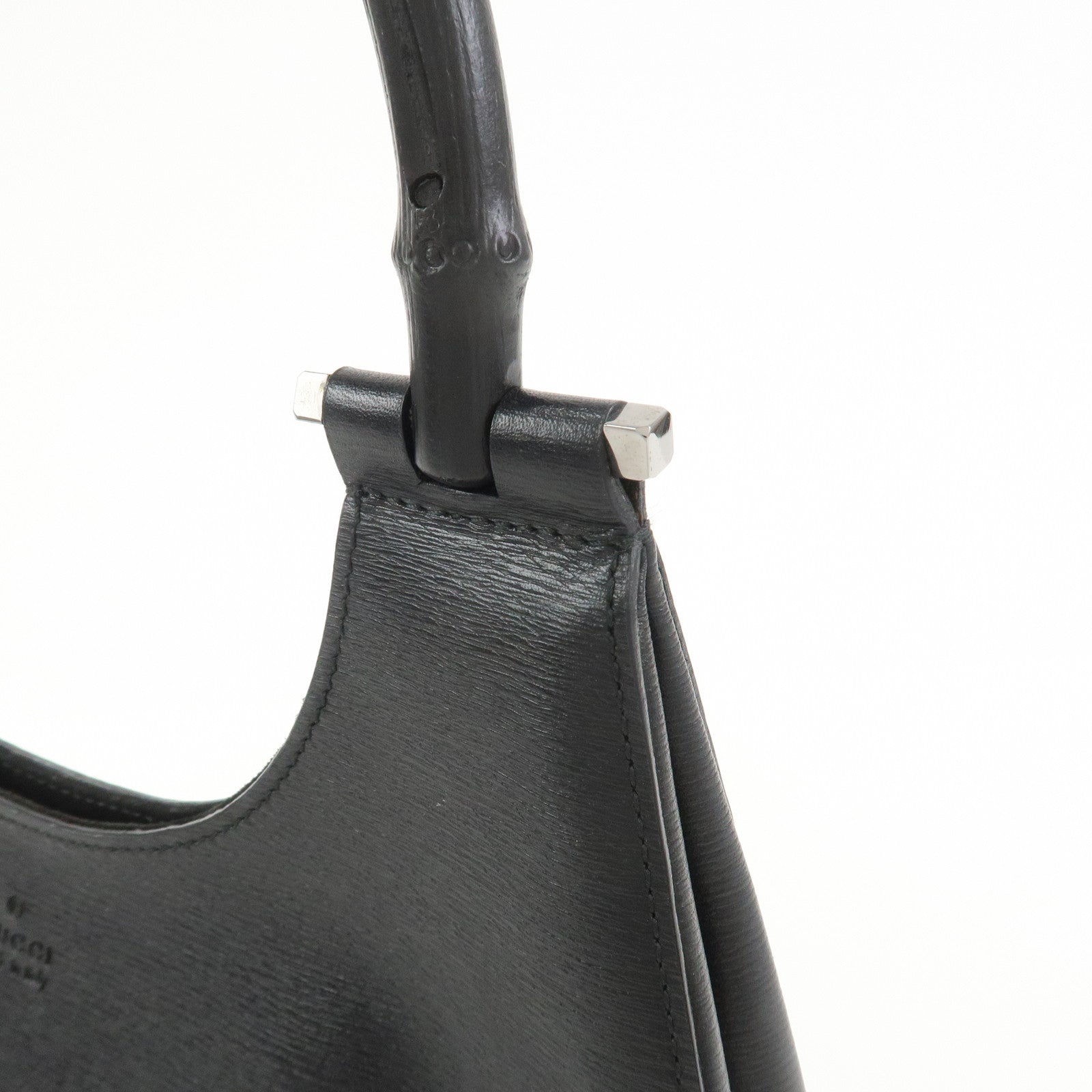 GUCCI Bamboo Leather Hand Bag Shoulder Bag Black 001.3761