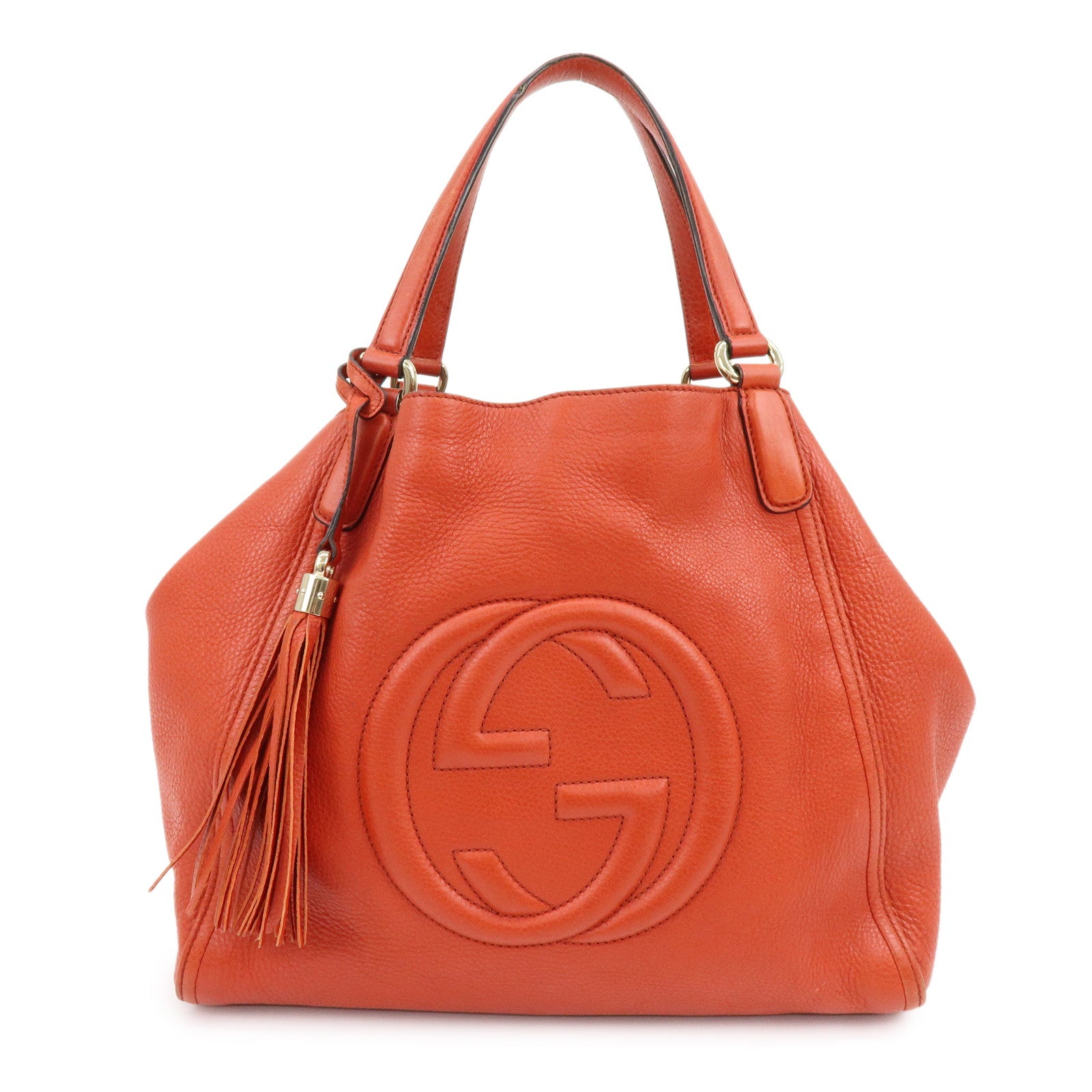 GUCCI SOHO Interlocking G Leather Tote Bag Hand Bag Orange 282309