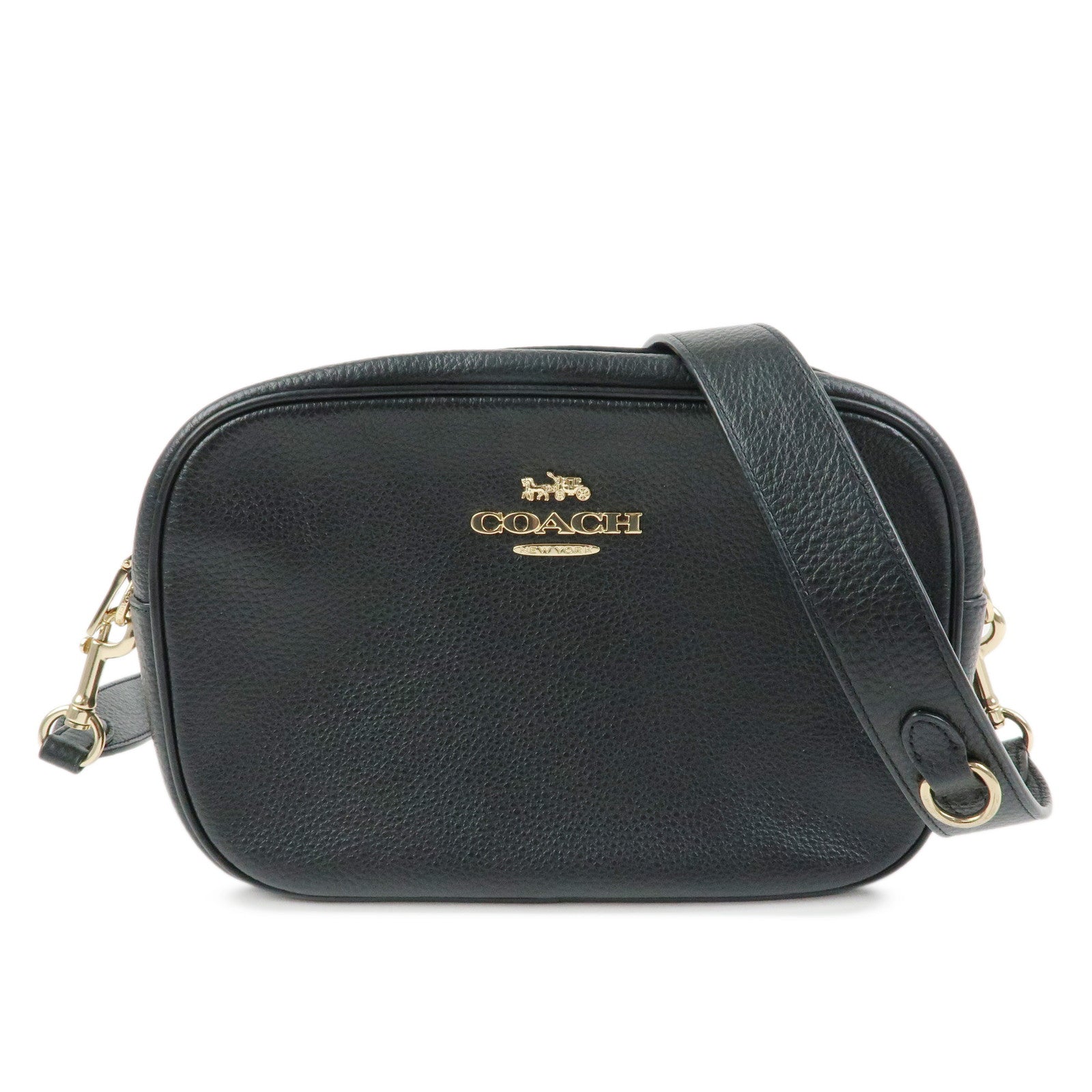 COACH Logo Leather Shoulder Crossbody Bag Black