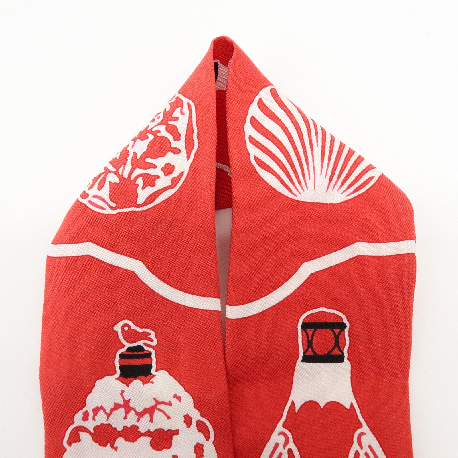 HERMES Twilly Silk 100% Scarf Les Flacons Bandana Red Navy