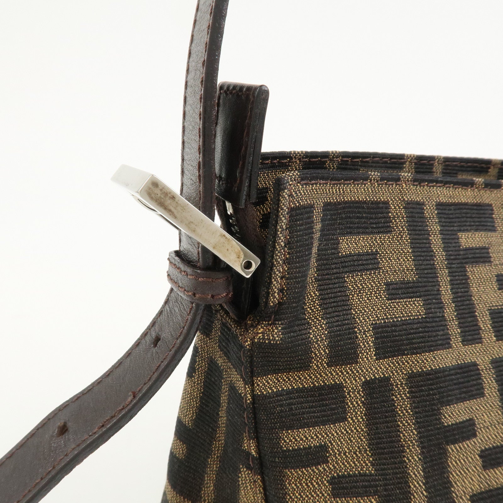 FENDI Zucca Canvas Leather Shoulder Bag Black Brown 21452656609