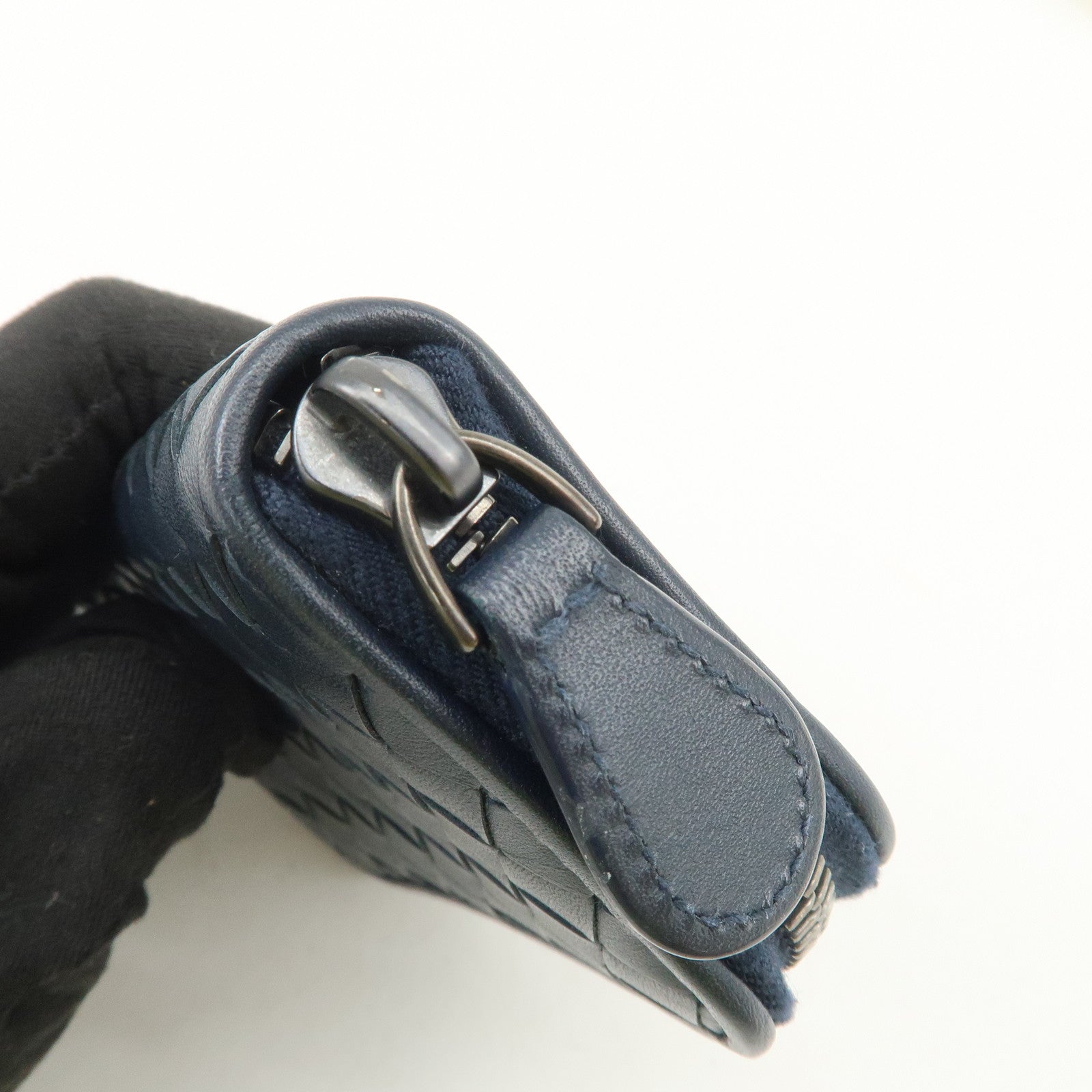 BOTTEGA VENETA Intrecciato Leather Coin Case Navy 114075