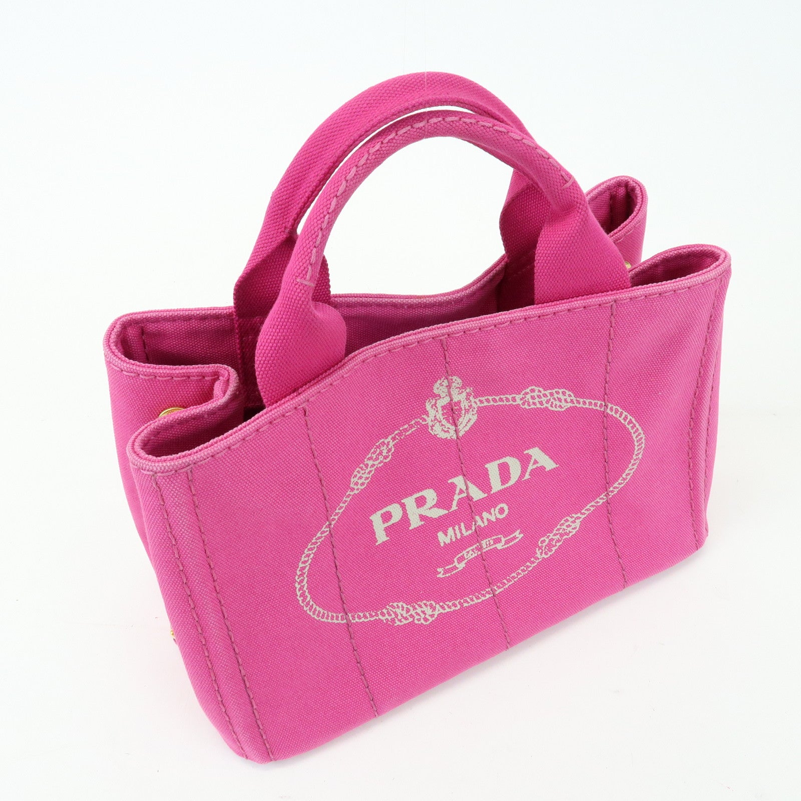 PRADA Triangle Logo Canapa Mini Canvas Tote Hand Bag Pink BN2439