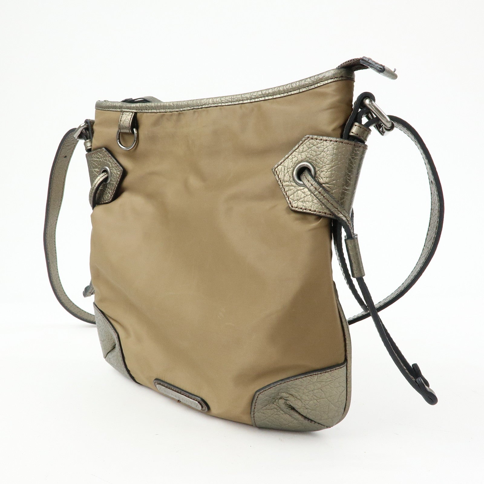 BURBERRY Nylon Leather Shoulder Bag Crossbody Bag Khaki