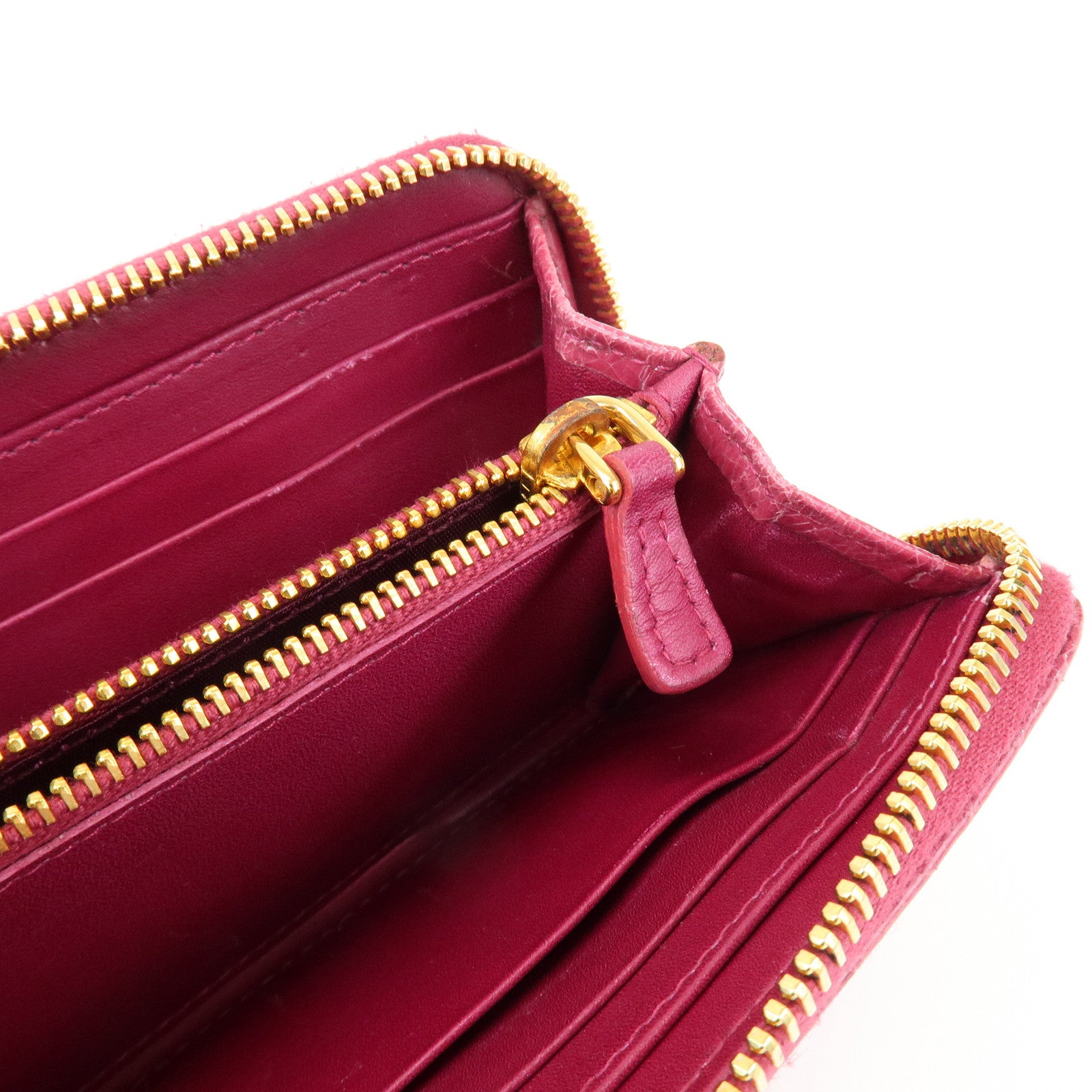 MIU MIU Logo Embossed Leather Zippy Long Wallet Pink Gold