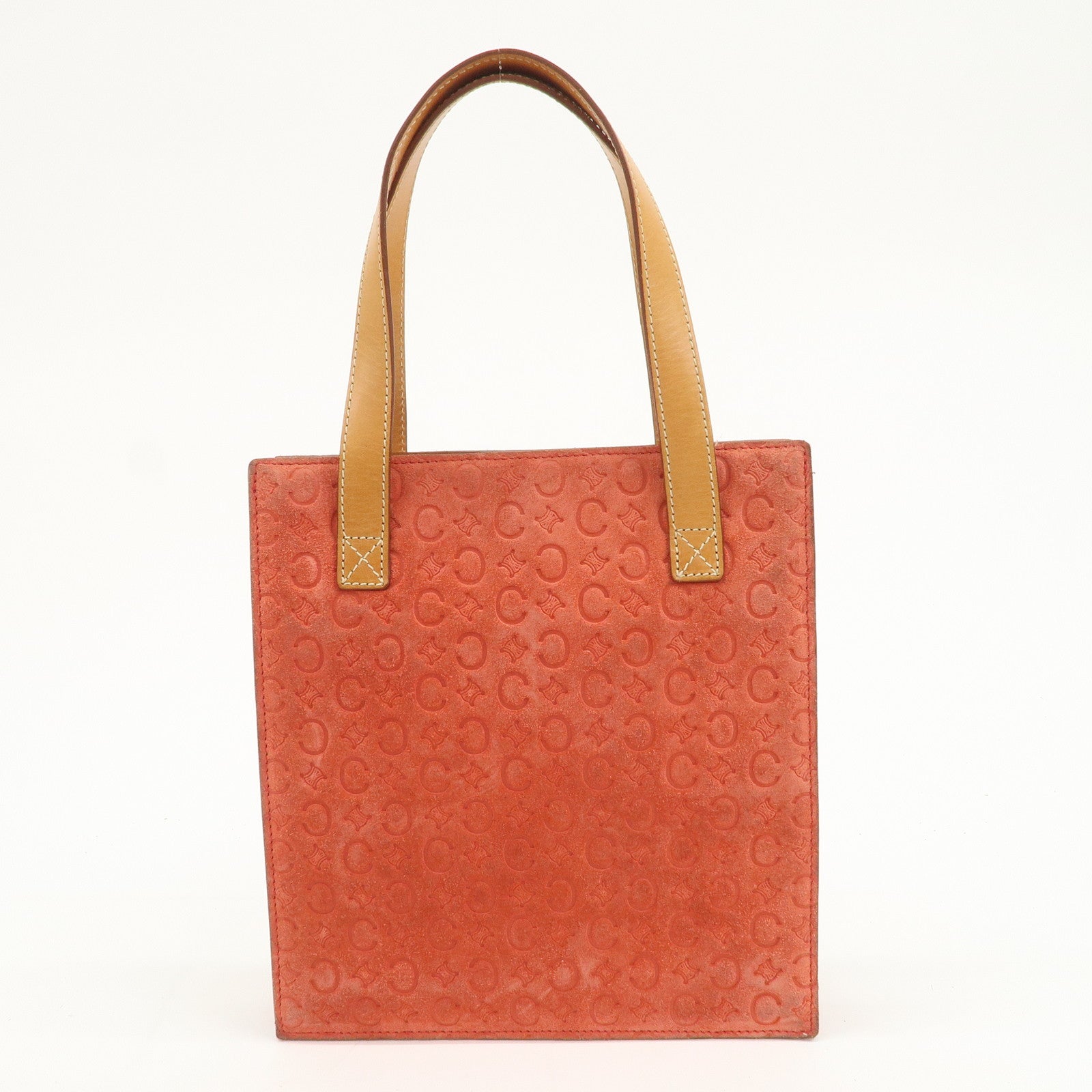 CELINE C Macadam Suede Leather Tote Bag Hand Bag Orange Light Brown