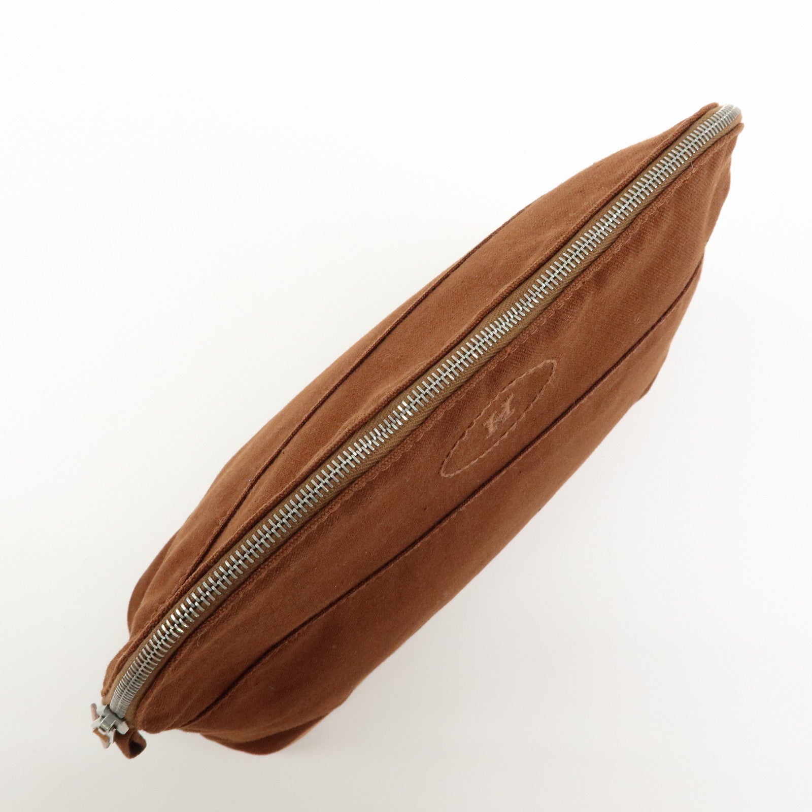 HERMES Bolide MM Cotton Leather Cosmetic Pouch Brown Beige