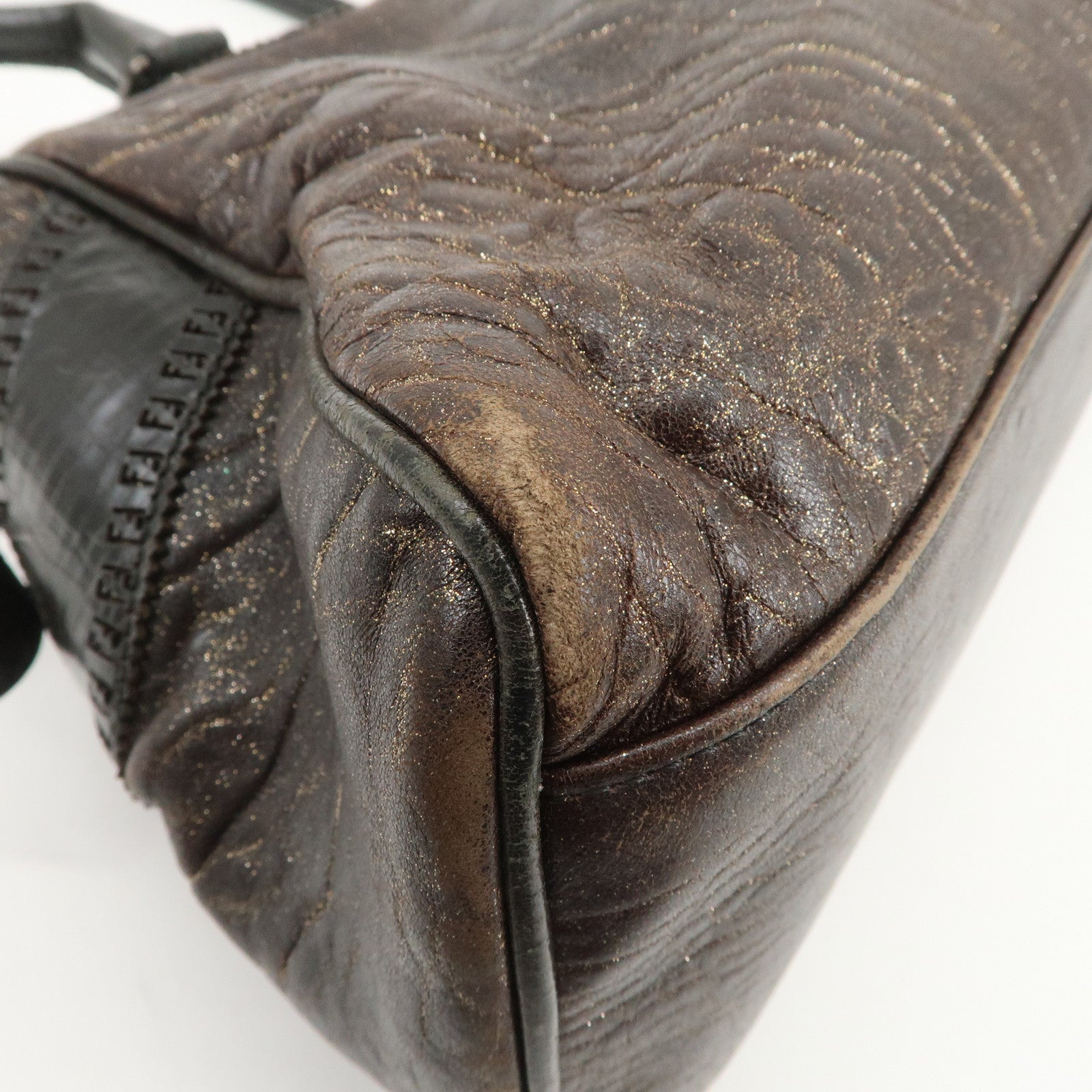 FENDI Ethnico Leather Tote Bag Shoulder Bag Hand Bag Brown 8BN162