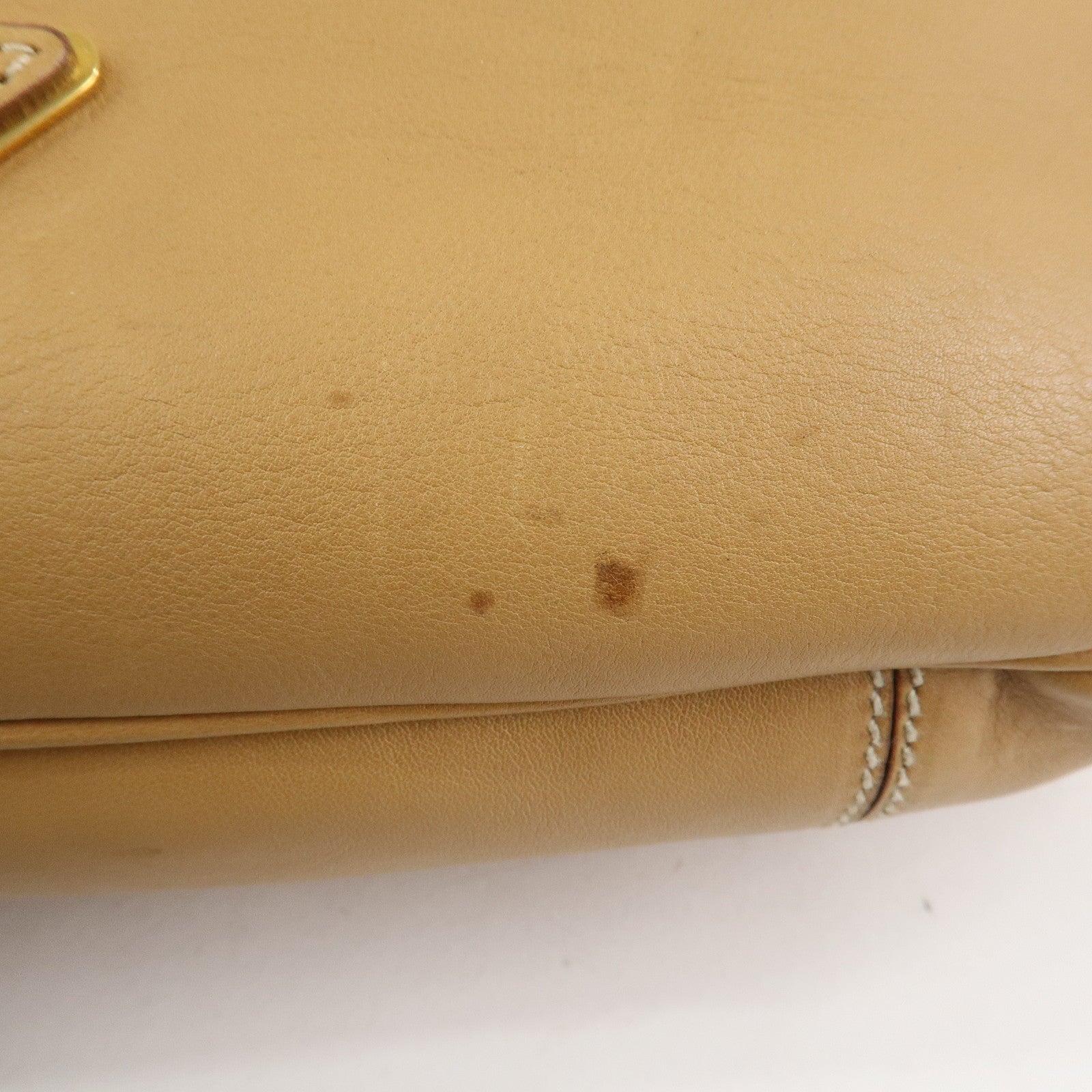 PRADA Triangle Logo Leather Shoulder Bag Hand Bag Camel