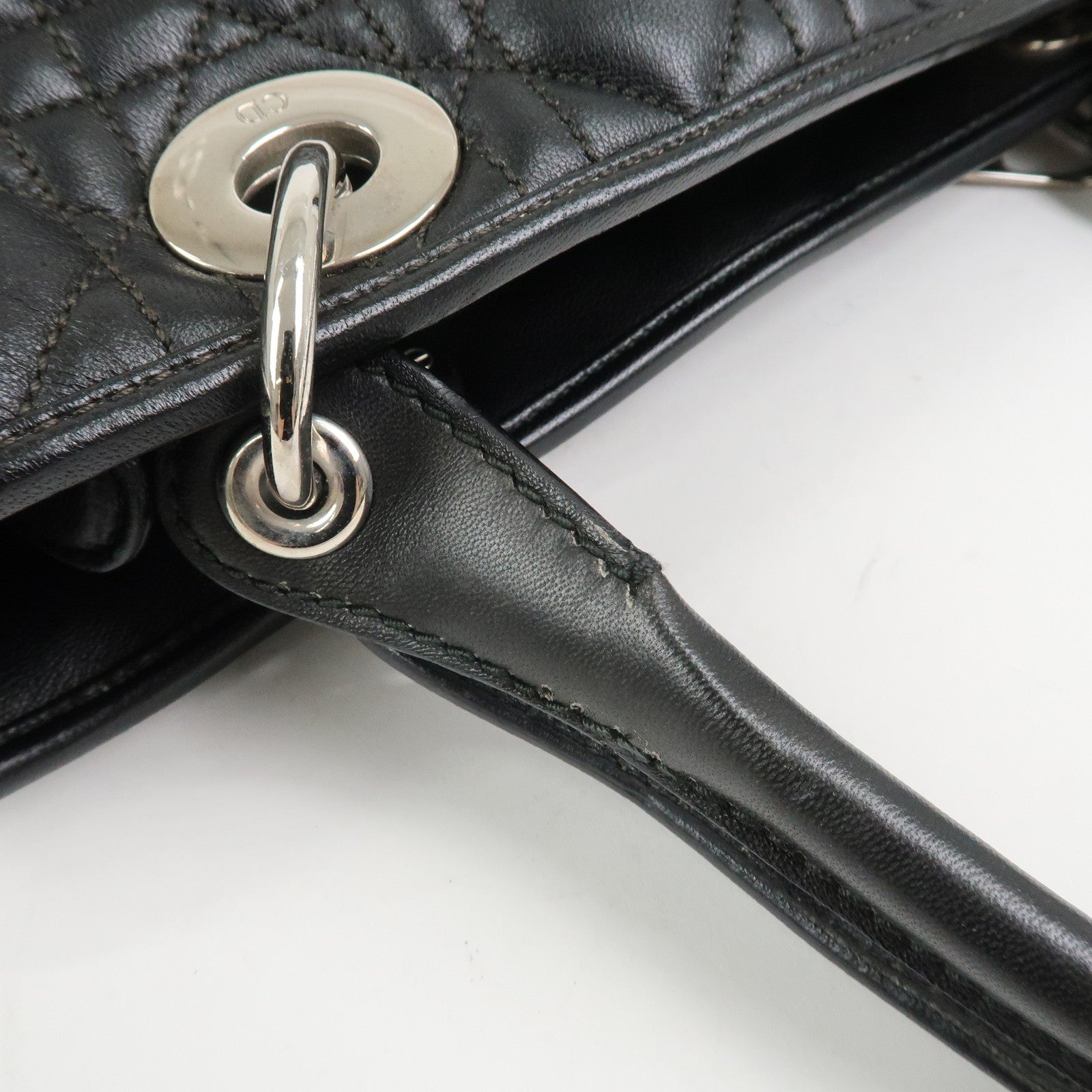 Christian Dior Lady Dior Cannage Leather Tote Bag Hand Bag Black