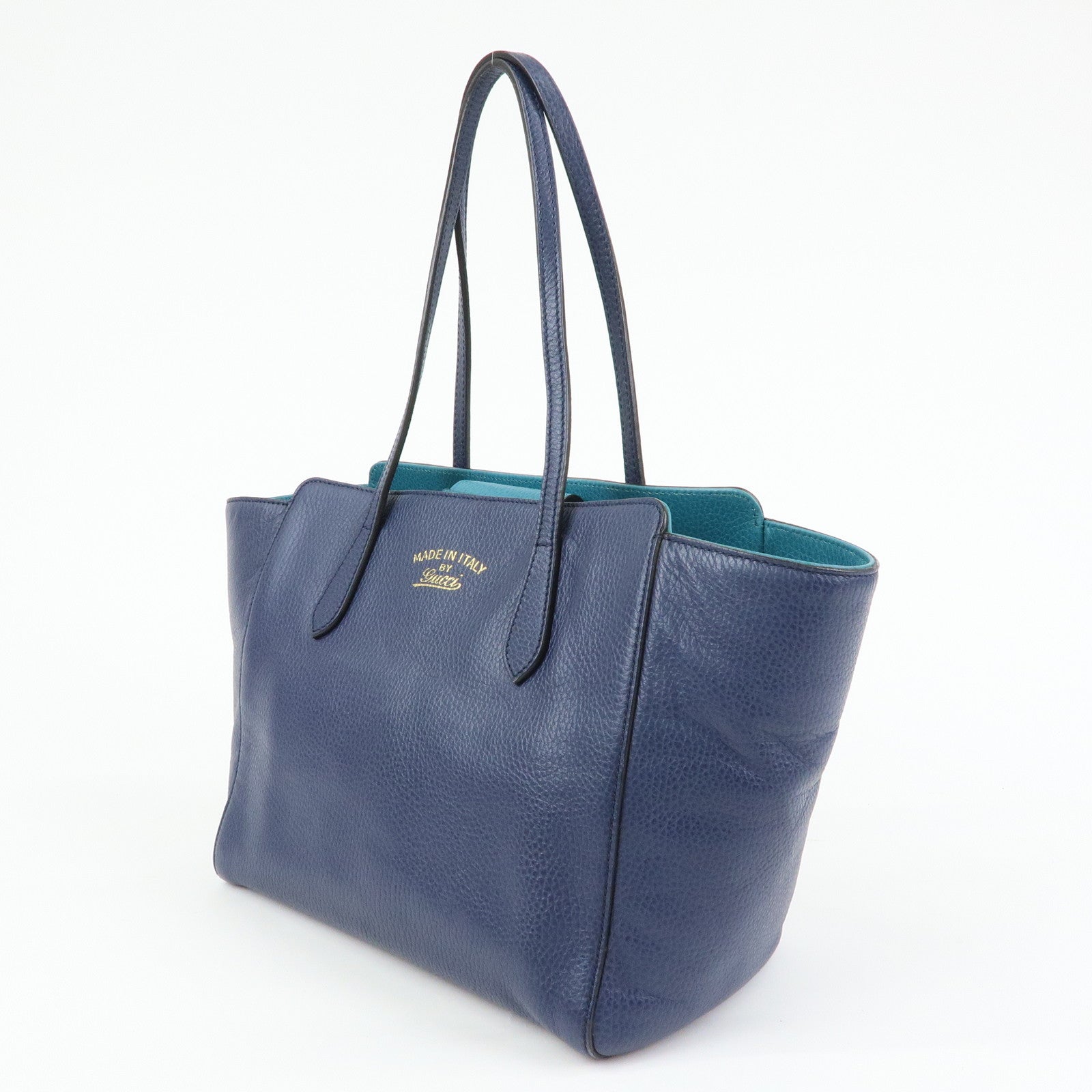 GUCCI Swing Calf Leather Shoulder Bag Tote Bag Blue 354408