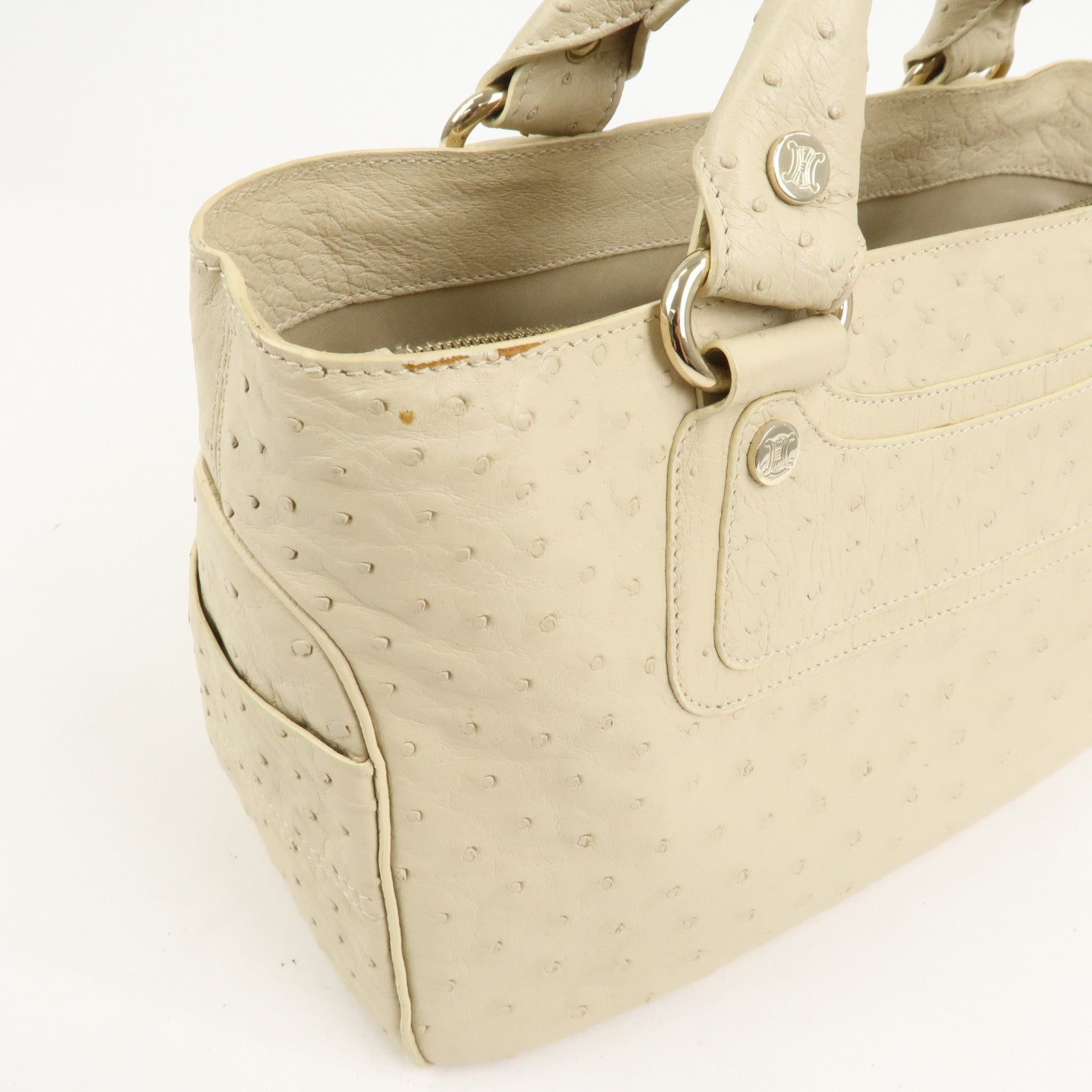 CELINE Ostrich Leather Boogie Bag Hand Bag Tote Bag  Ivory