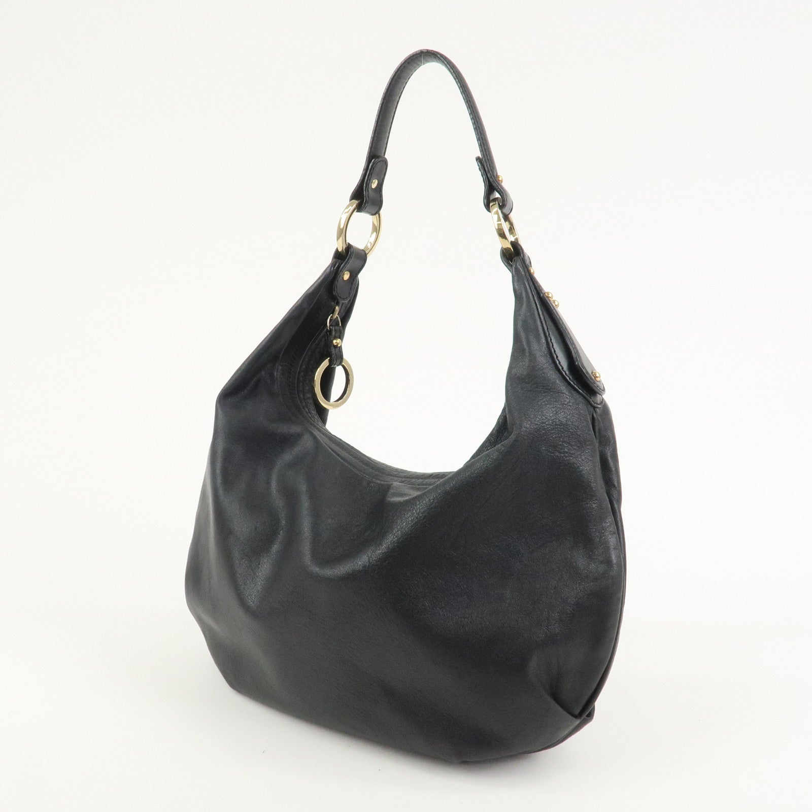 FENDI Leather Shoulder Bag Hand Bag Black 8BR340