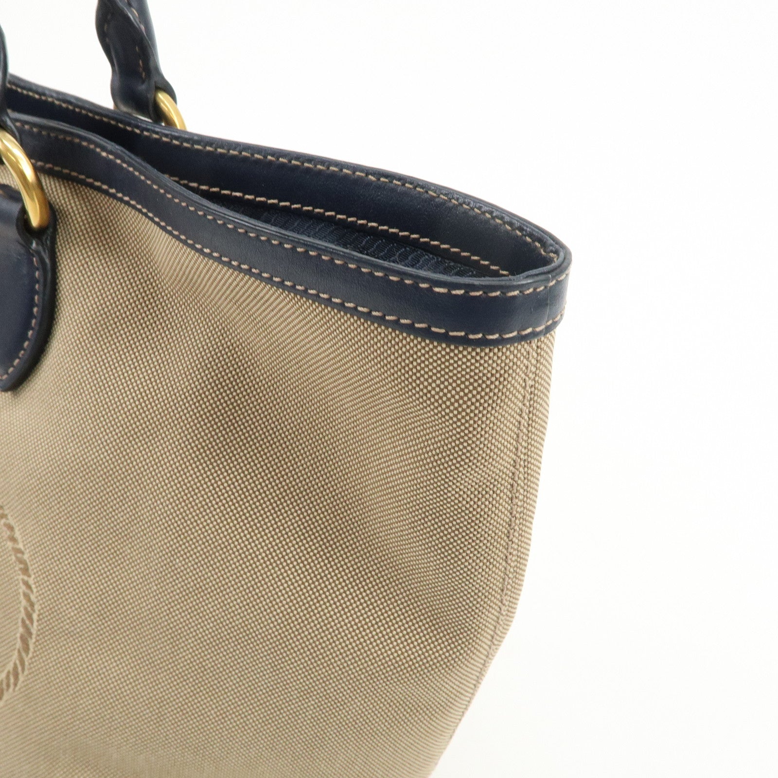 PRADA Logo Jacquard Leather Tote Bag Shoulder Bag Beige 1BG158