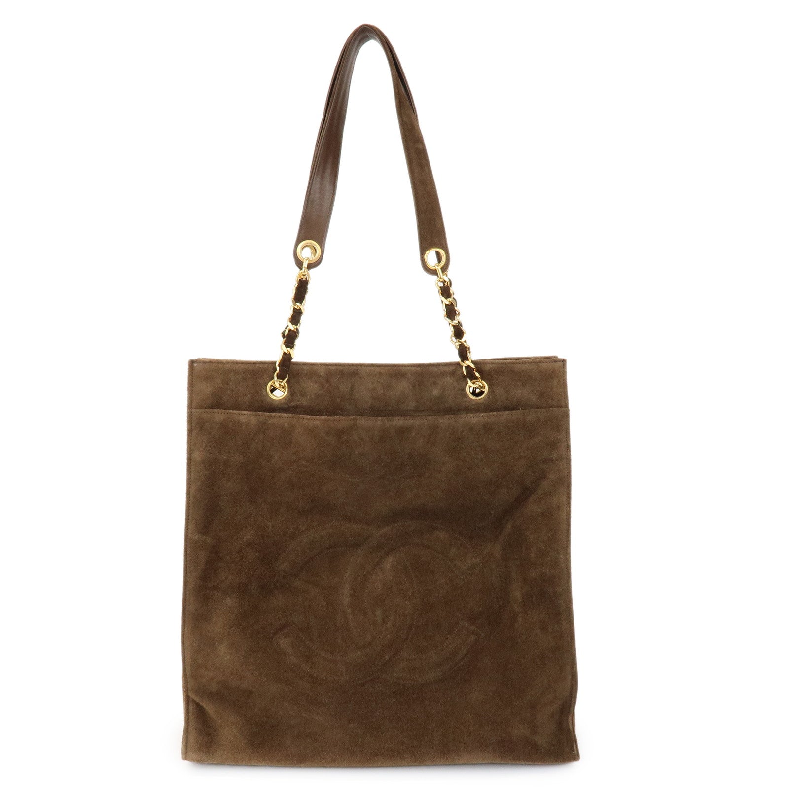 CHANEL COCO Mark Suede Chain Tote Bag Shoulder Bag Brown