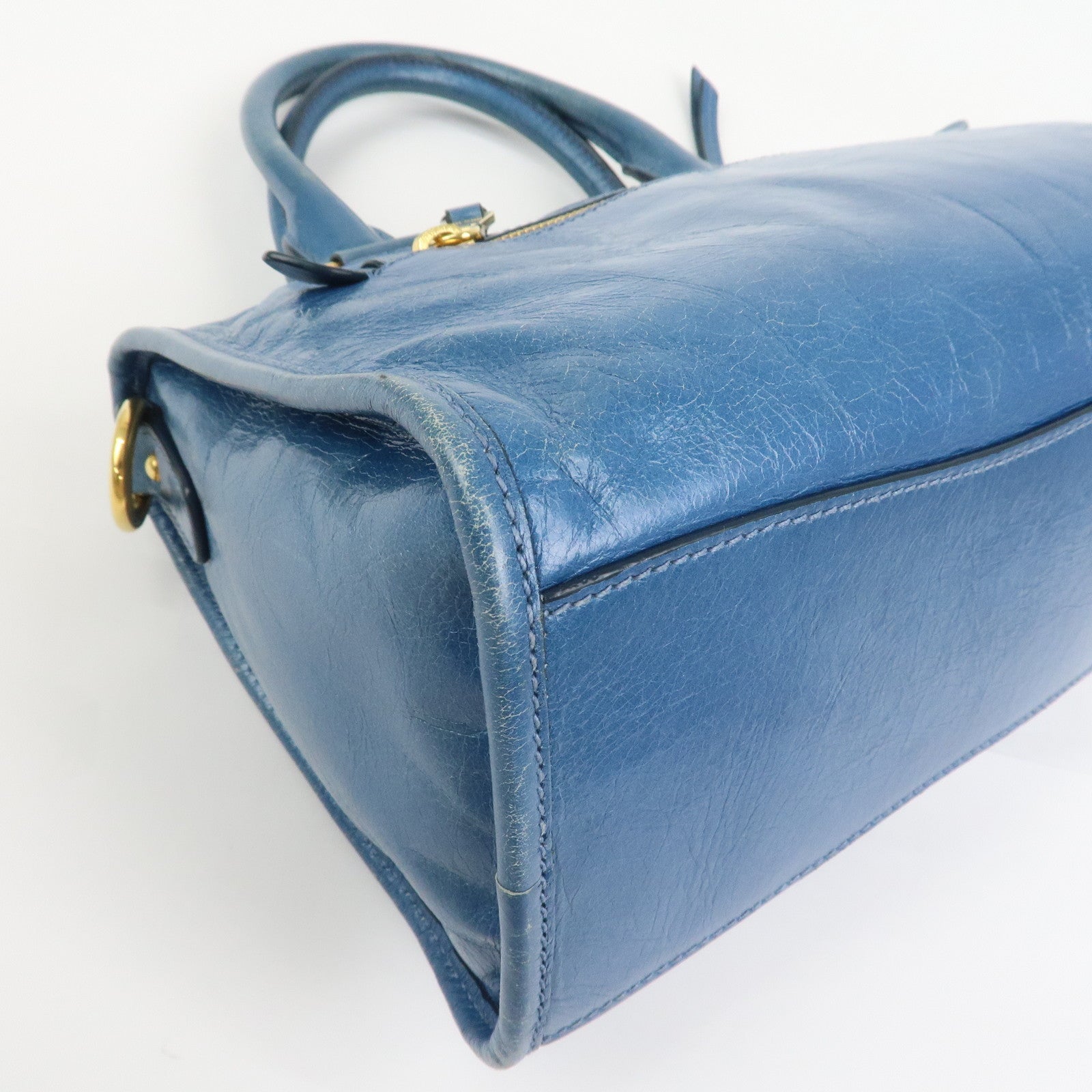 MIU MIU Logo Leather 2Way Bag Hand Bag Shoulder Bag Blue