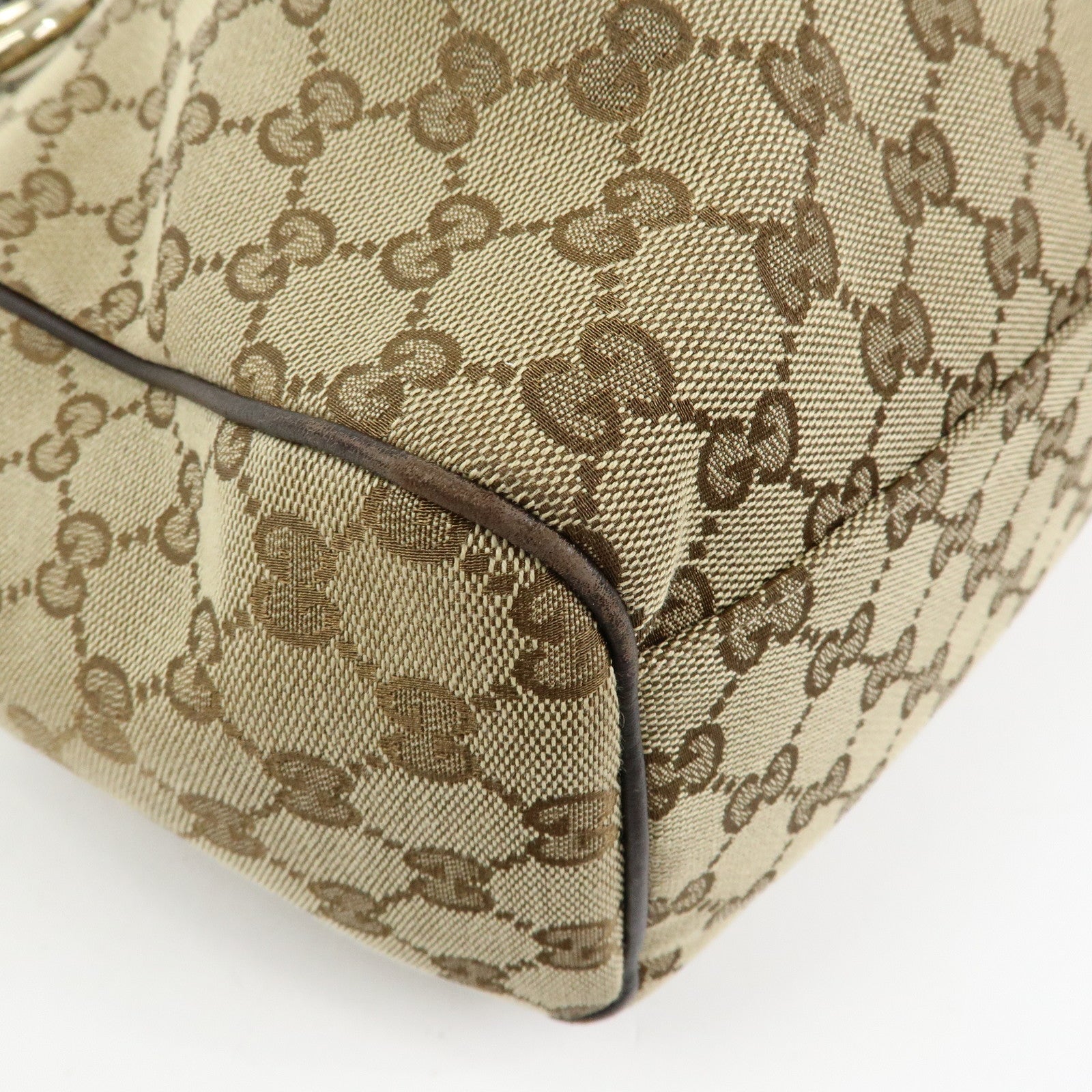 GUCCI GG Canvas Leather Tote Bag Hand Bag Dark Brown Beige 211944