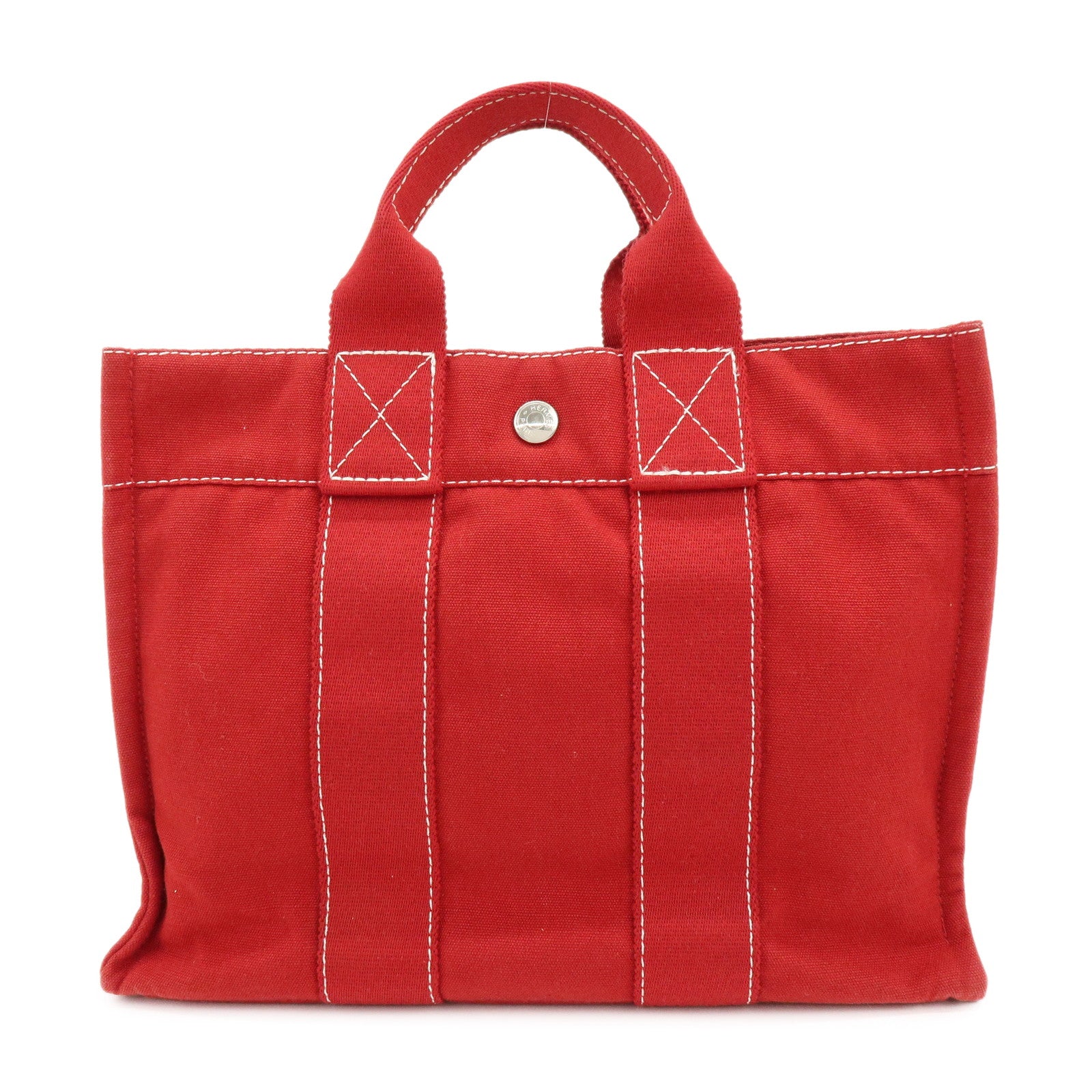 HERMES Deauville PM Canvas Hand Bag Tote Bag Red