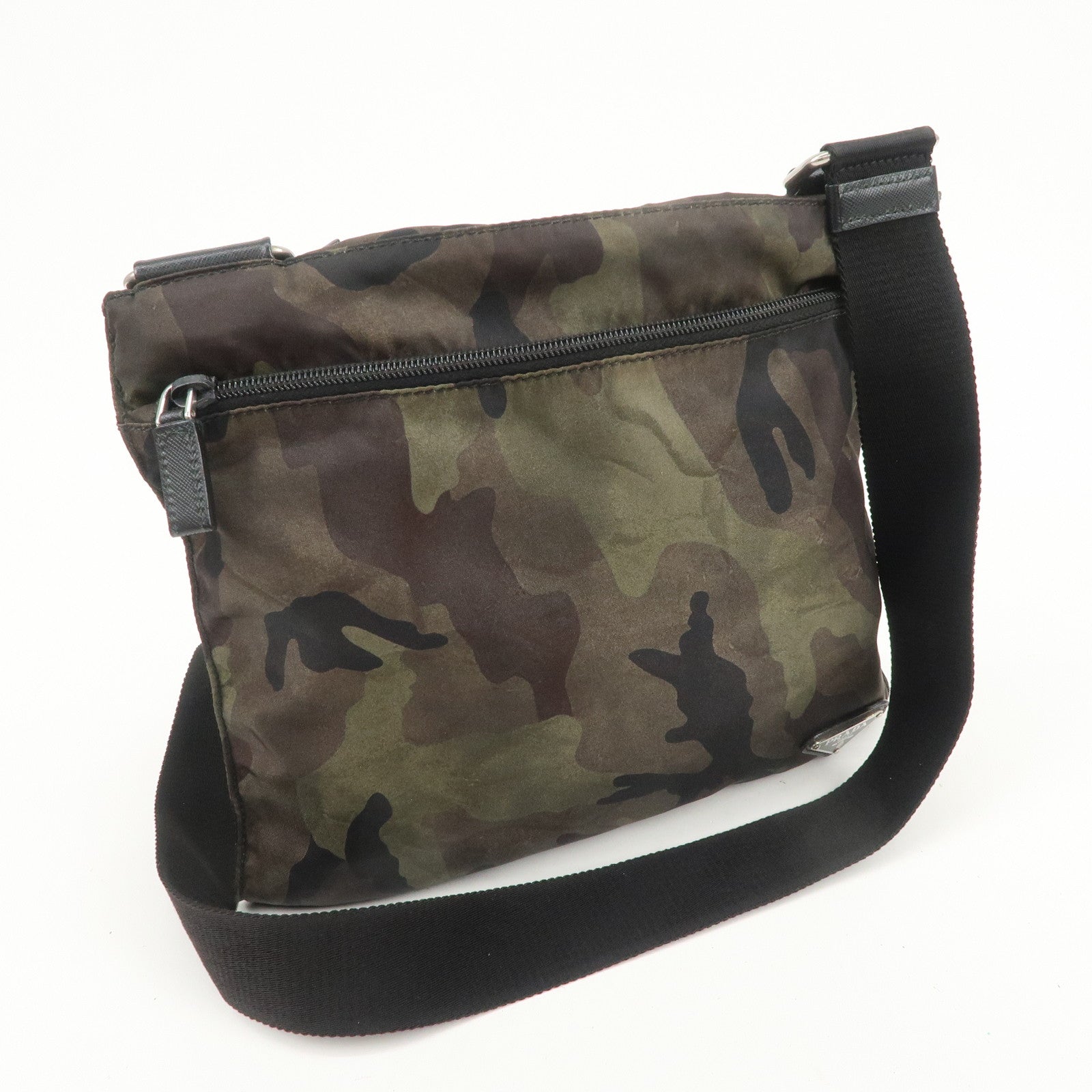 PRADA Triangle Logo Nylon Shoulder Bag Crossbody Bag Green VA0886