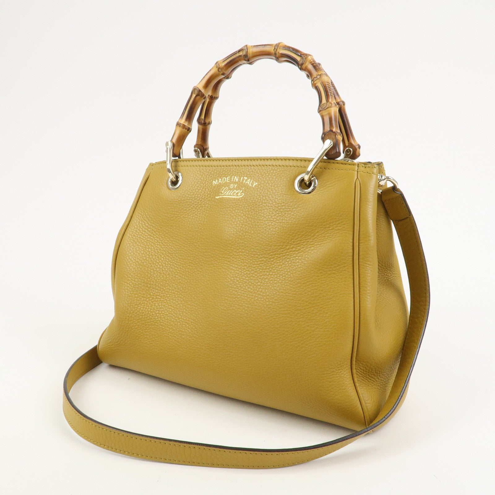 GUCCI Bamboo Leather 2Way Bag Tote Shoulder Bag Mustard 336032