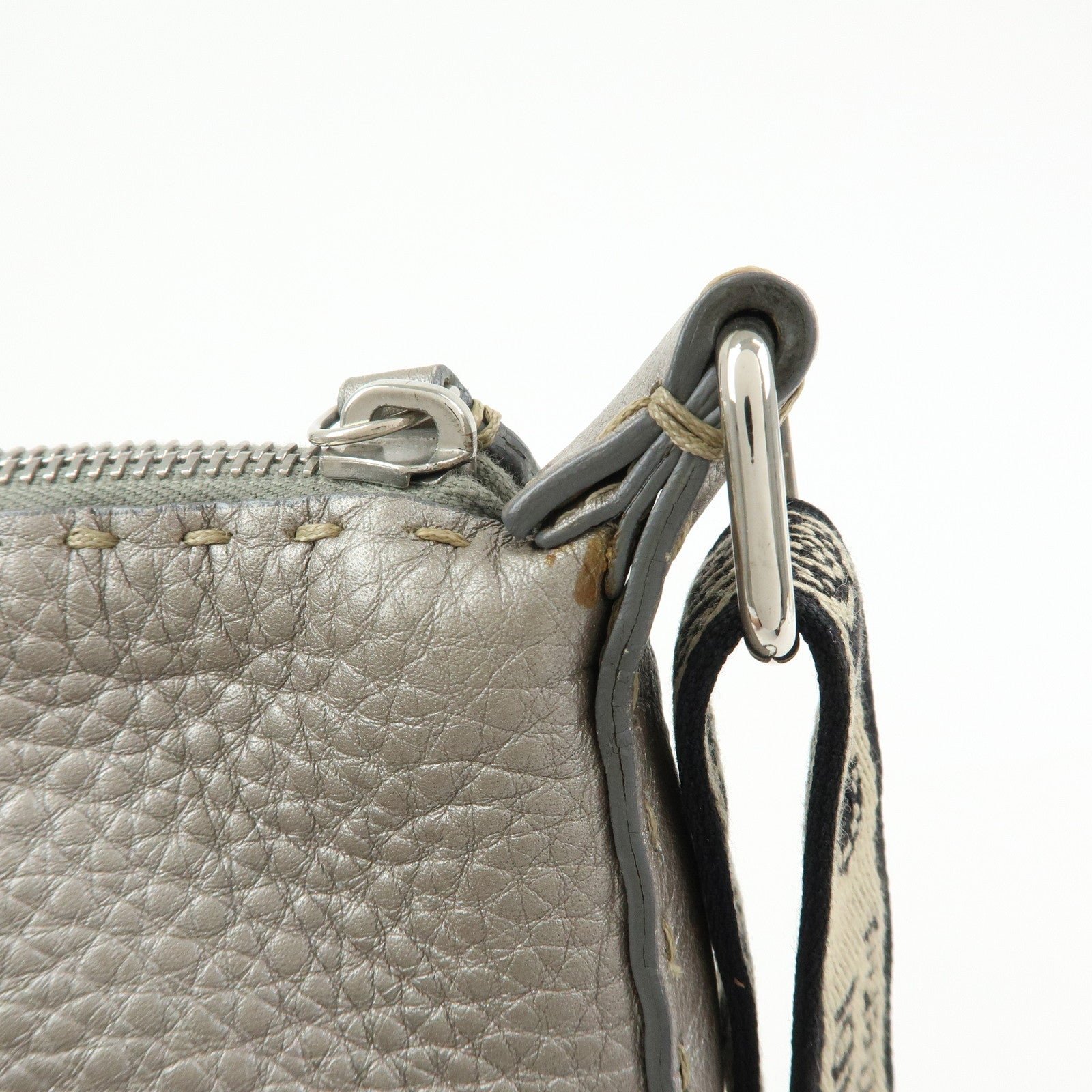 FENDI Selleria Leather Shoulder Crossbody Bag Metallic Grey 8BT109
