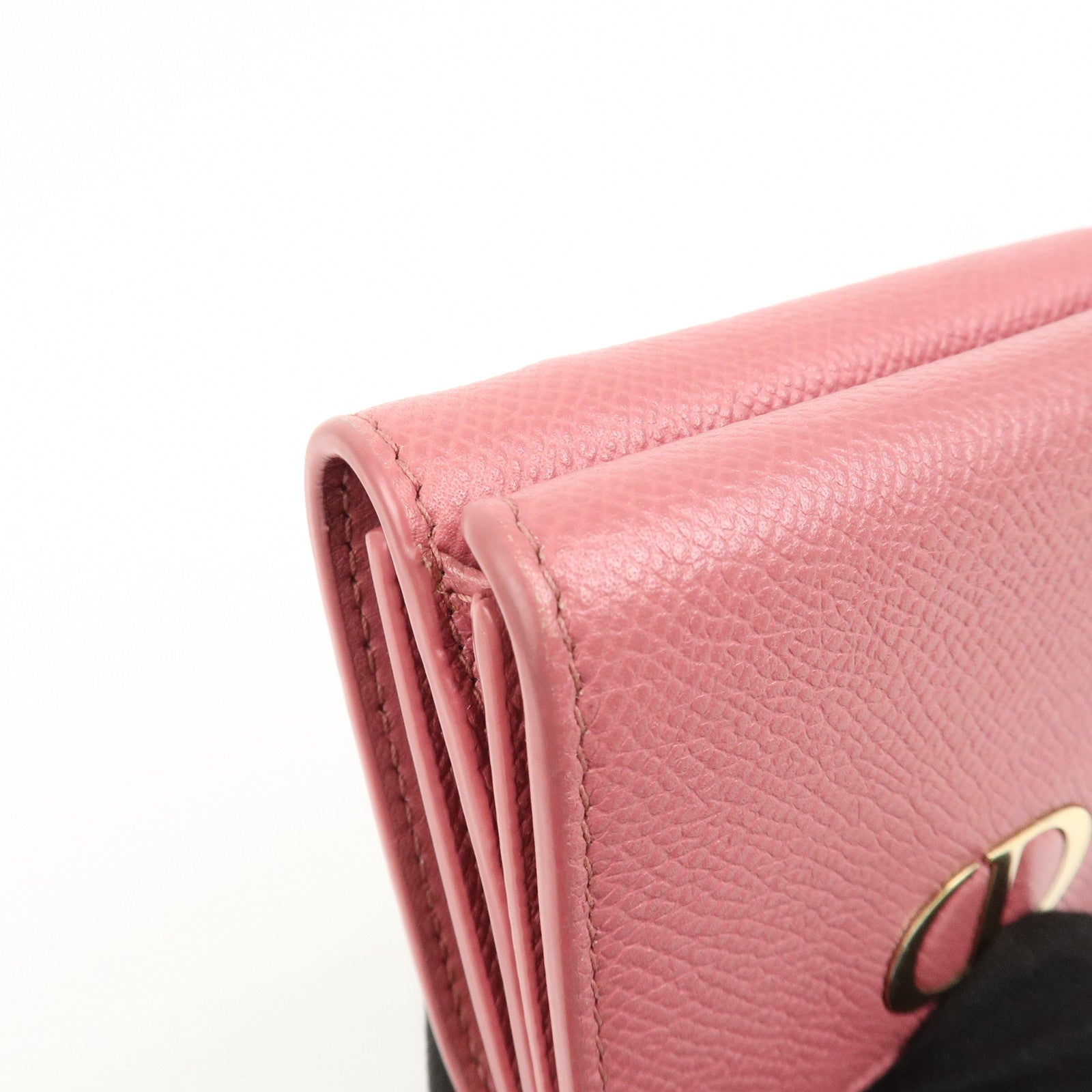 Christian Dior Logo Leather Tri-fold Small Compact Wallet Pink