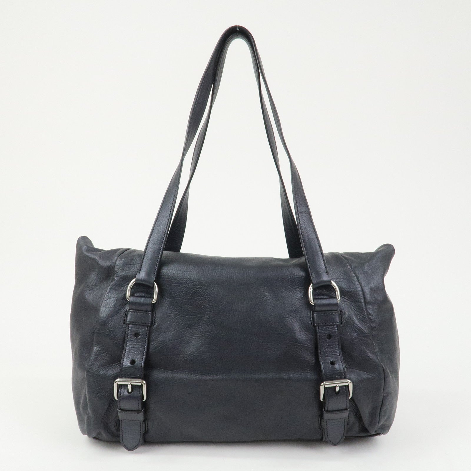 PRADA Logo Leather Shoulder Bag Hand Bag Black BR3901