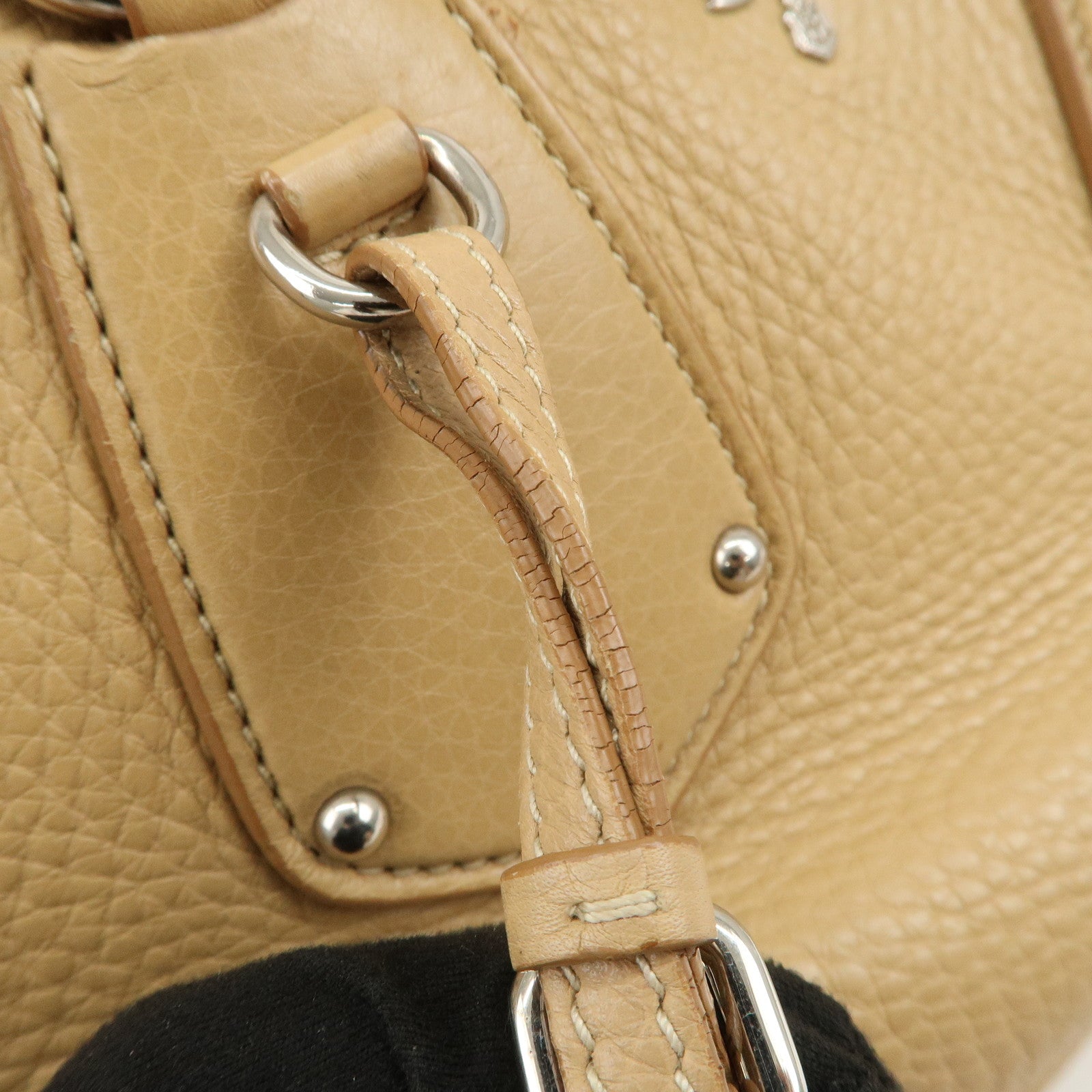 PRADA Logo Leather 2Way Bag Hand Bag Shoulder Bag Beige BN1364