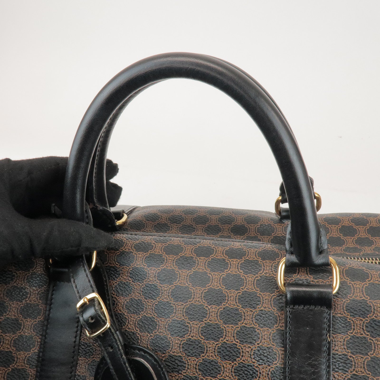 CELINE Macadam PVC Leather Boston Bag Hand Bag Black Brown
