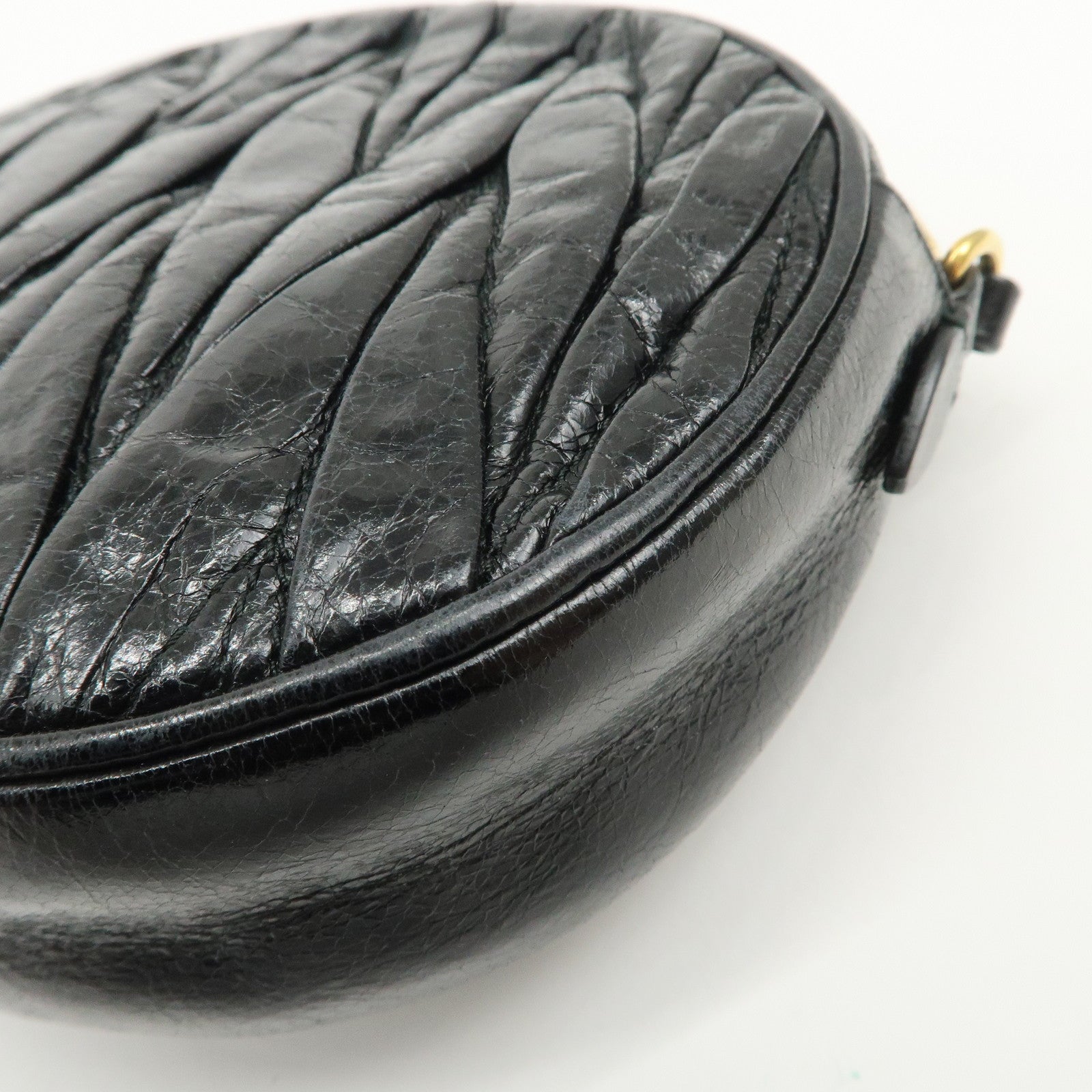 MIU MIU Logo Matelasse Leather Hand Bag Mini Bag Black