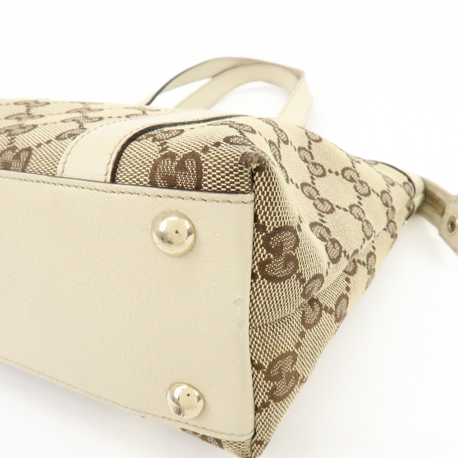 GUCCI Abbey GG Canvas Leather Tote Bag Hand Bag Beige Ivory 141471
