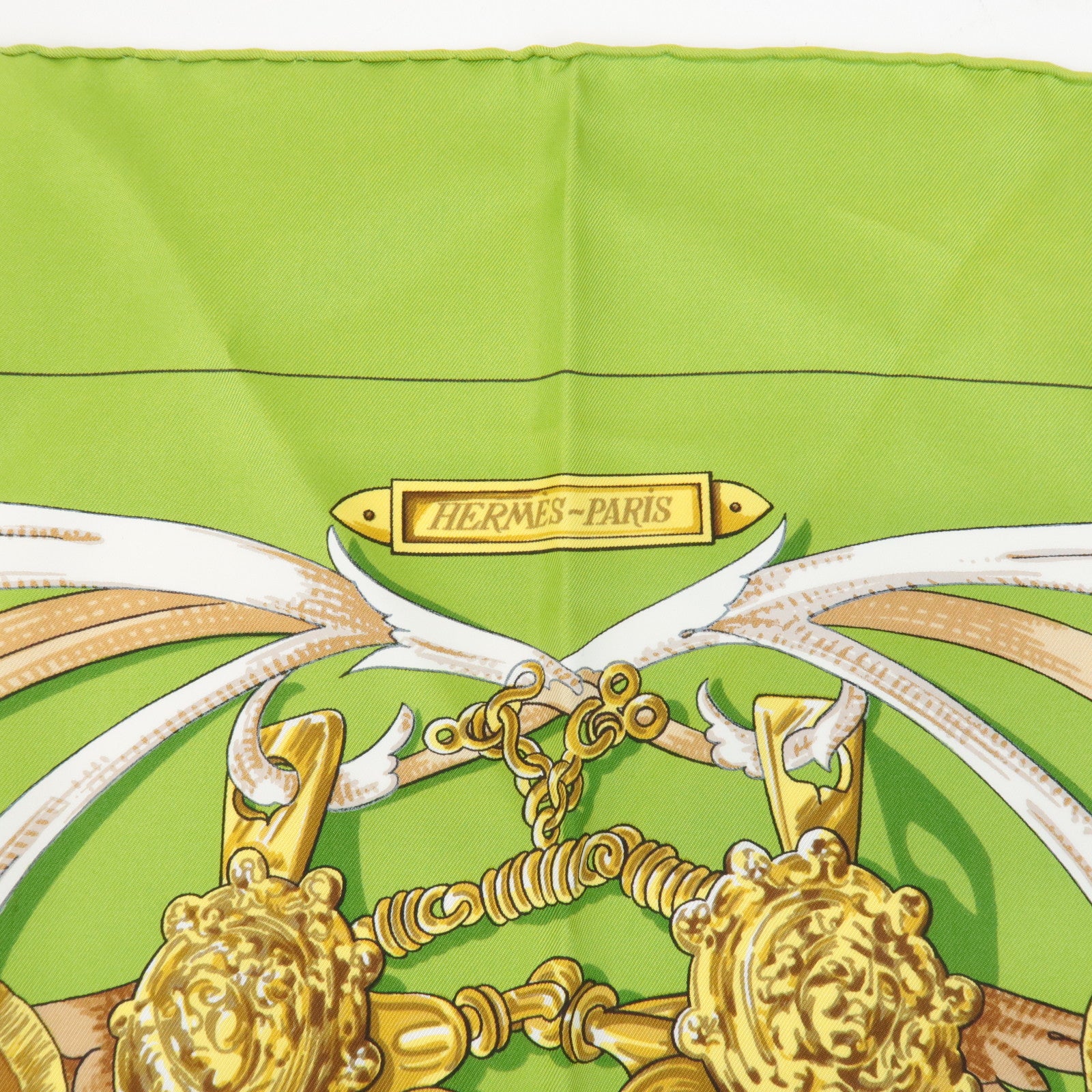 HERMES Carre 90 Silk 100% LE MORS A LA CONTETABLE Scarf Green Used