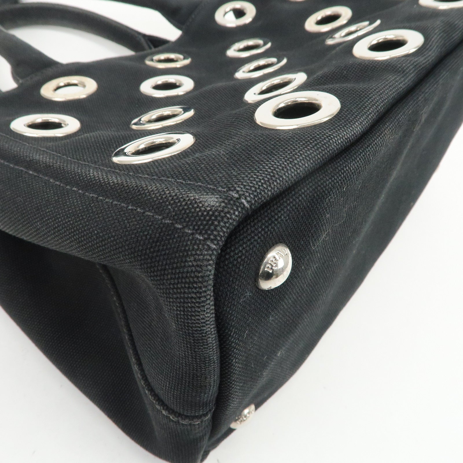 PRADA Canapa Mini Canvas Grommet 2Way Bag Hand Shoulder Bag Black