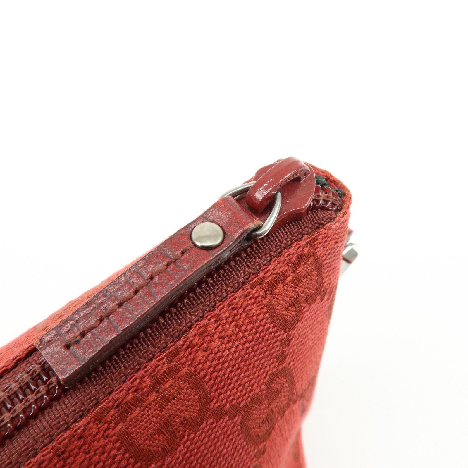 GUCCI Boat Bag GG Canvas Leather Hand Bag Wine Red 07198
