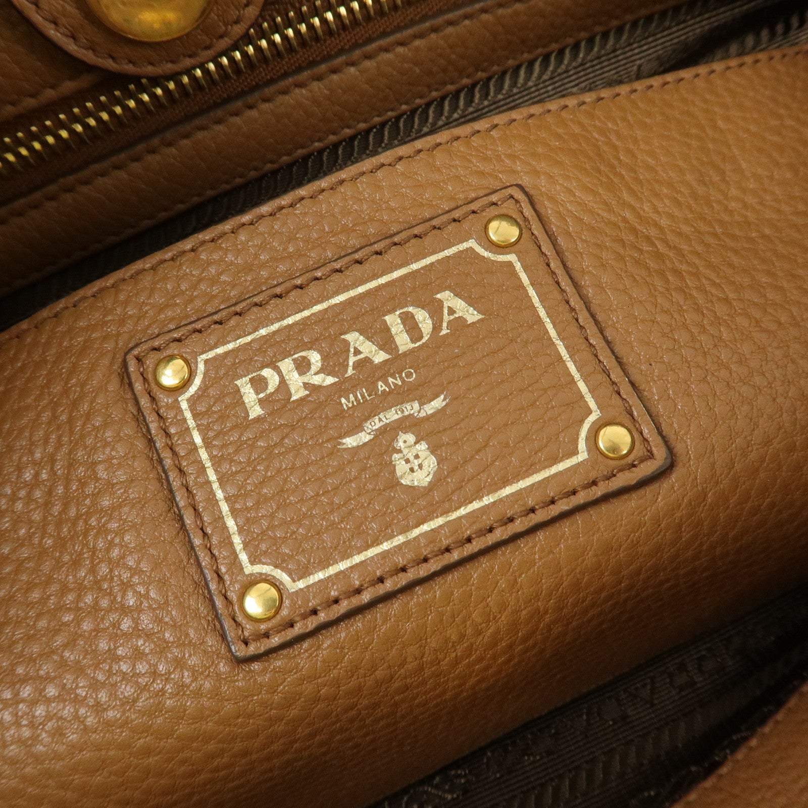 PRADA Logo VIT.DAINO Calf Leather 2Way Tote Bag Brown 1BA866