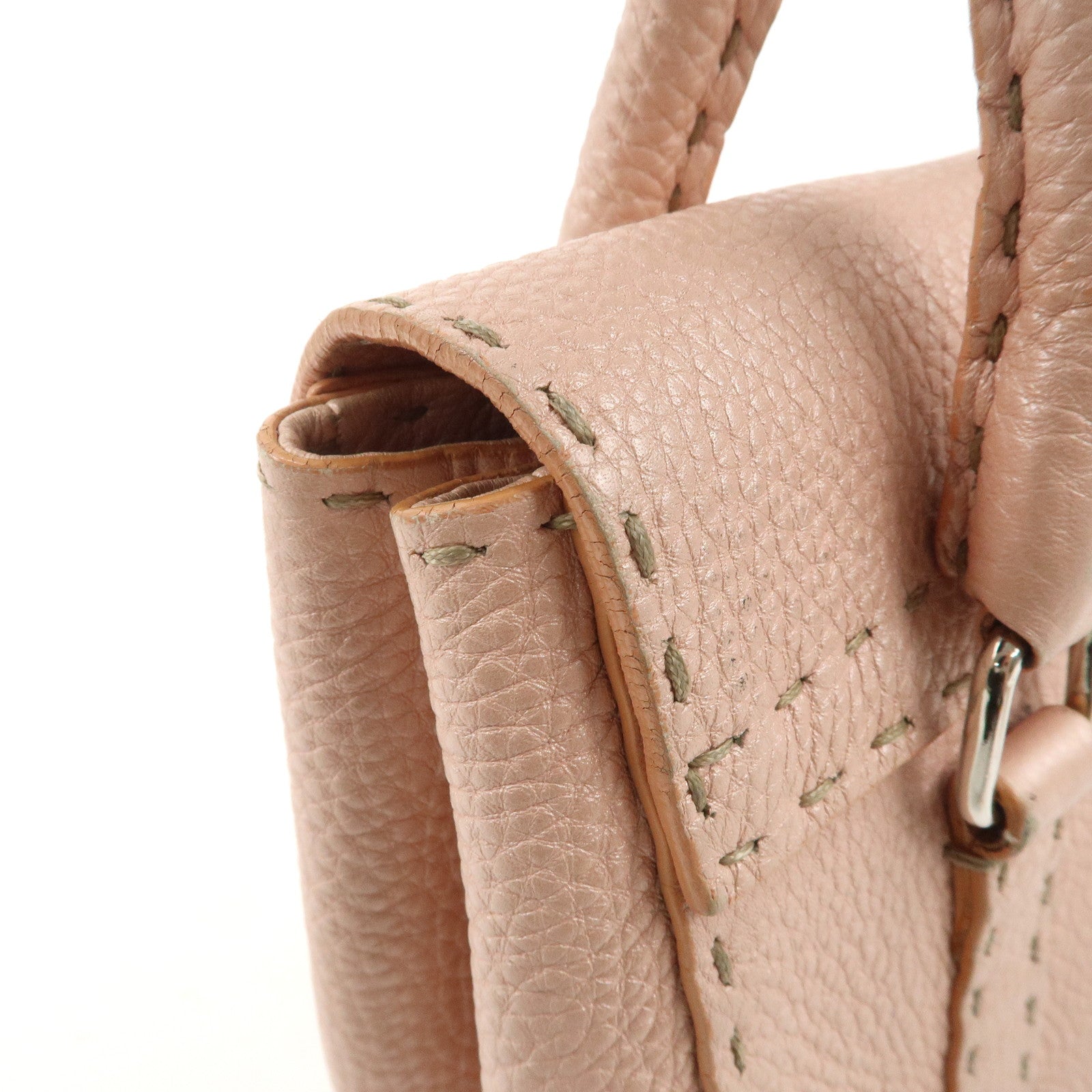 FENDI Selleria Leather Mini Linda Hand Bag Pink Silver HDW 8BR486